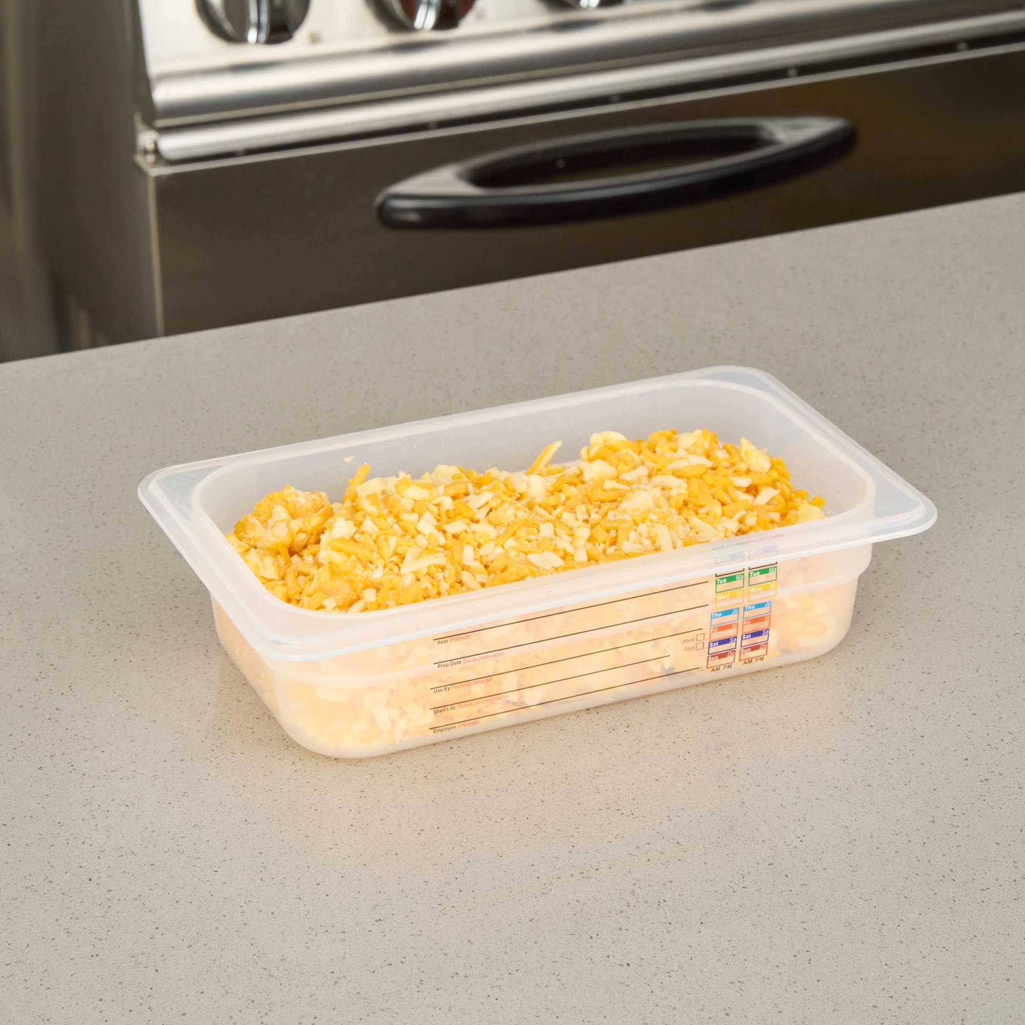 Met Lux Rectangle White Polypropylene 1/4 Size Food Pan - 2.5" Deep, with Label - 1 count box