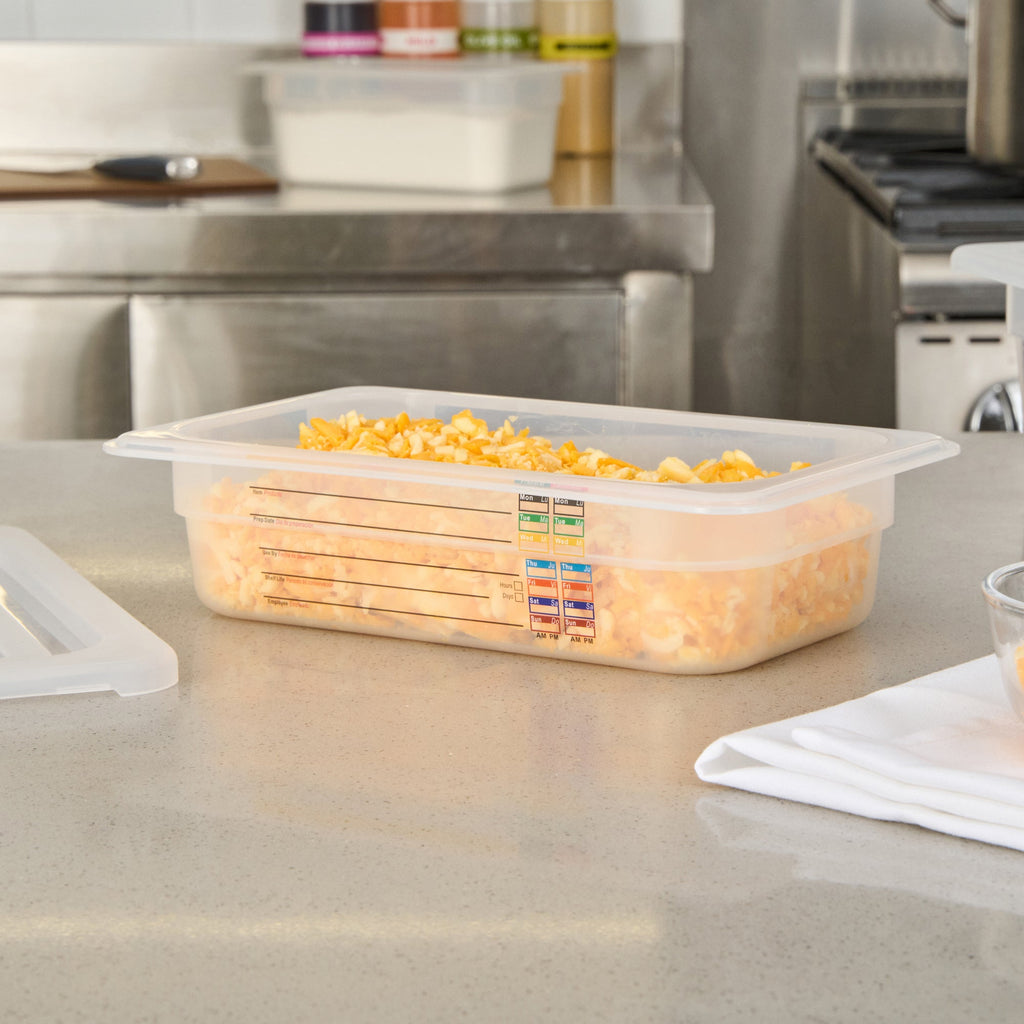 Met Lux Rectangle White Polypropylene 1/4 Size Food Pan - 2.5" Deep, with Label - 10 count box