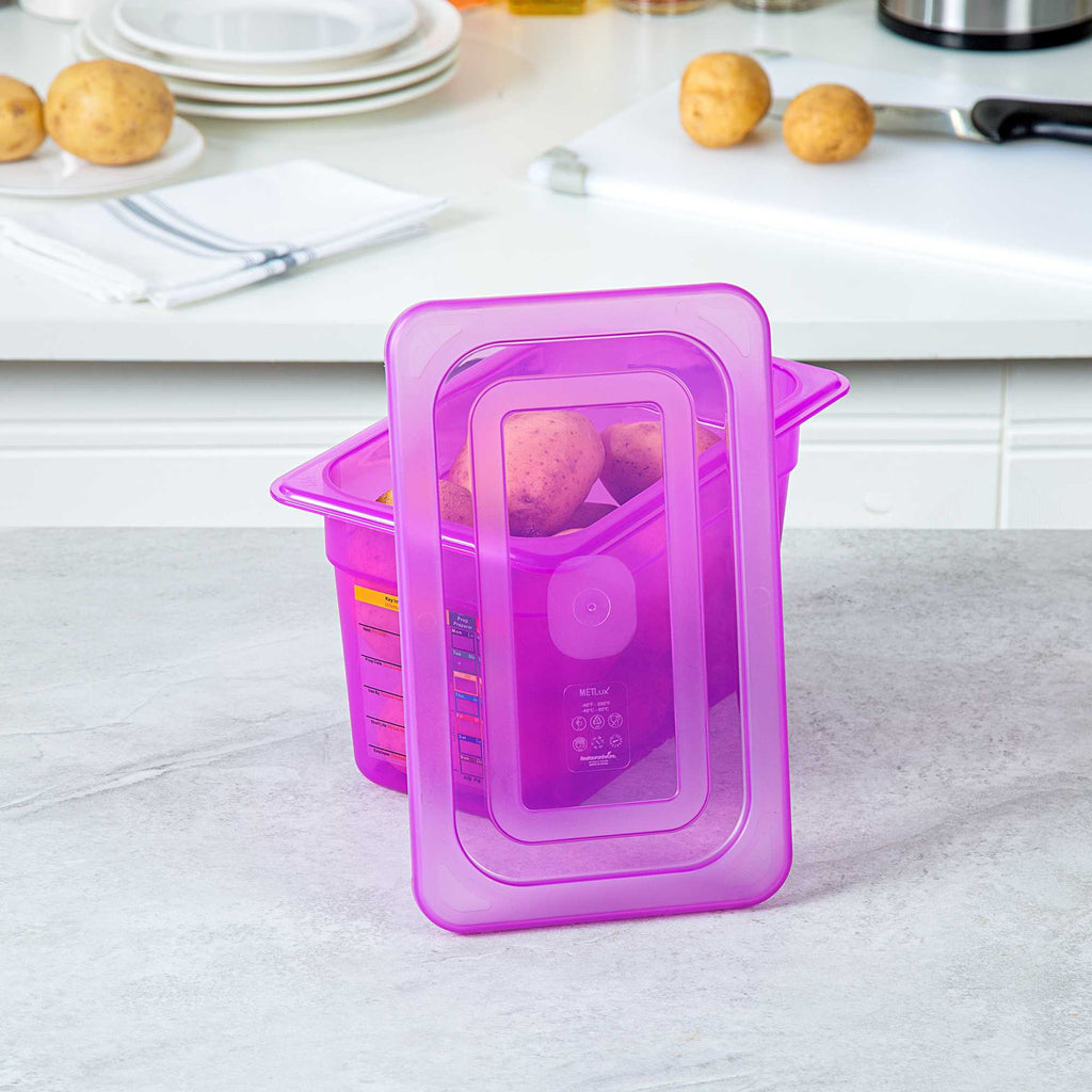 Met Lux Purple Allergen-Free Polypropylene Lid - Fits 1/4 Size Food Pan - 10 count box