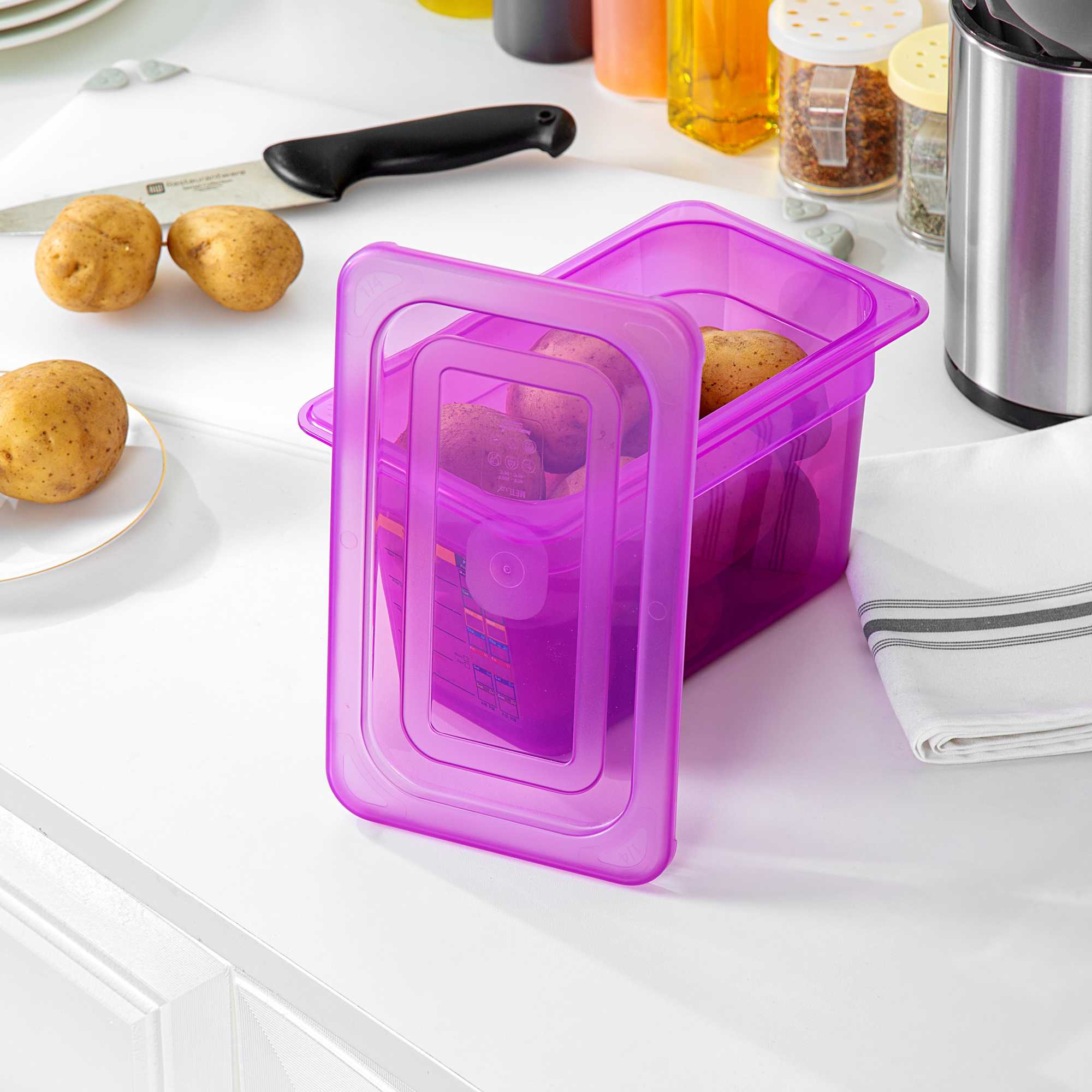 Met Lux Purple Allergen-Free Polypropylene Lid - Fits 1/4 Size Food Pan - 10 count box