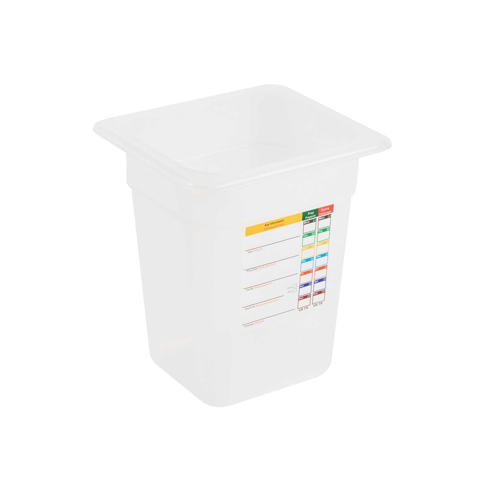 Met Lux Square White Polypropylene 1/6 Size Food Pan - 8" Deep, with Label - 6 3/4" x 6 1/4" x 7 3/4" - 1 count box