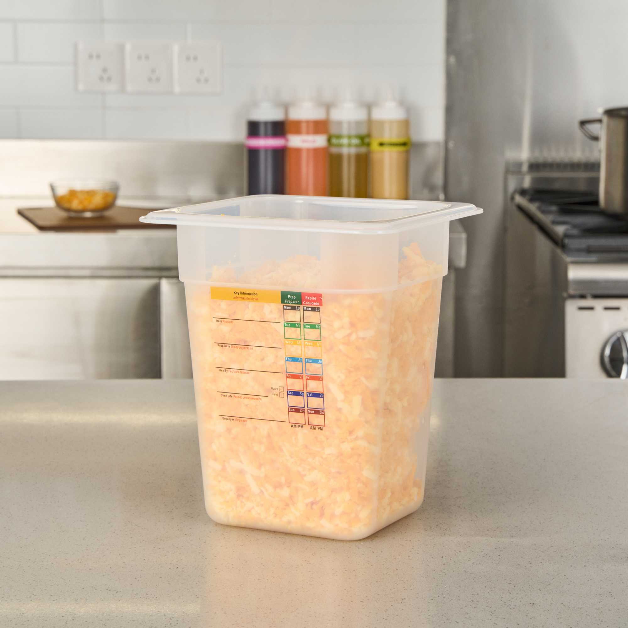 Met Lux Square White Polypropylene 1/6 Size Food Pan - 8" Deep, with Label - 6 3/4" x 6 1/4" x 7 3/4" - 1 count box