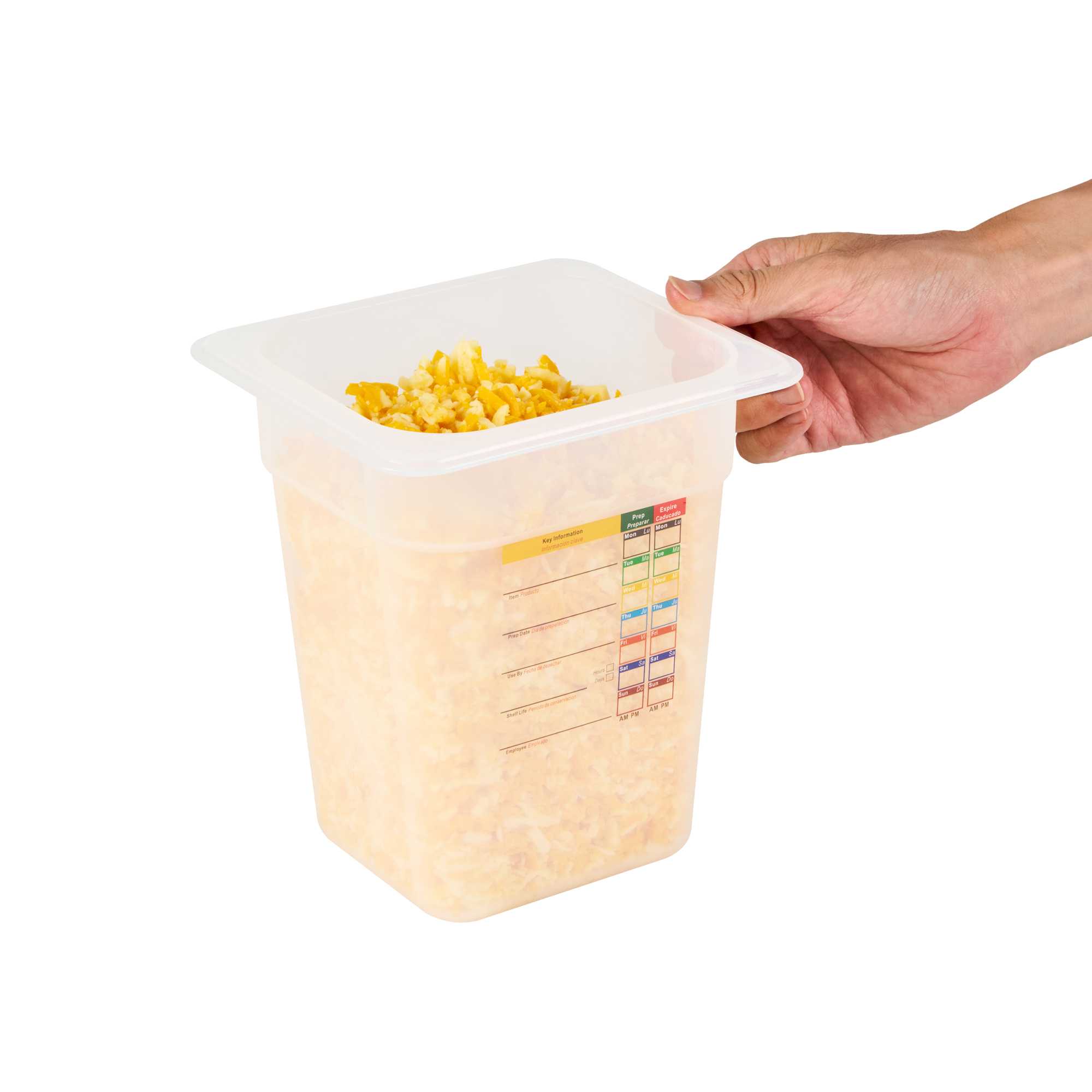 Met Lux Square White Polypropylene 1/6 Size Food Pan - 8" Deep, with Label - 6 3/4" x 6 1/4" x 7 3/4" - 1 count box