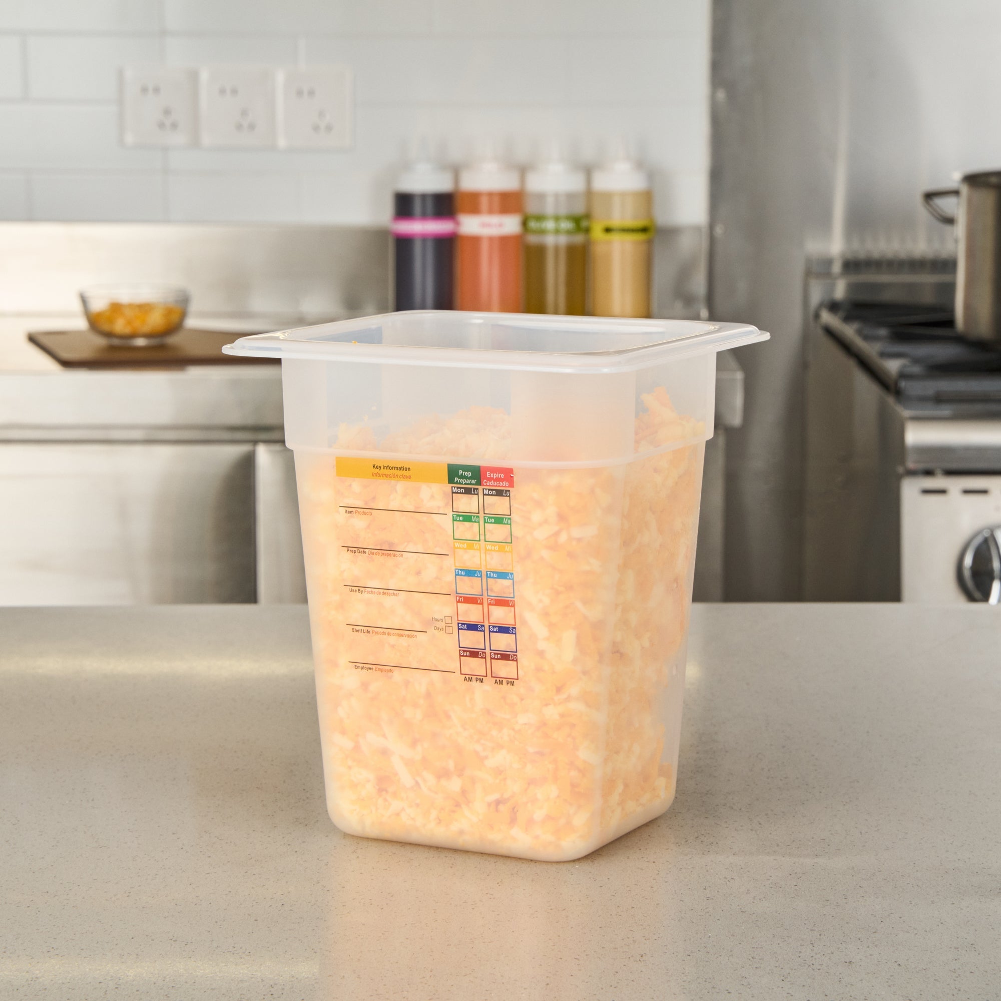 Met Lux Square White Polypropylene 1/6 Size Food Pan - 8" Deep, with Label - 6 3/4" x 6 1/4" x 7 3/4" - 10 count box