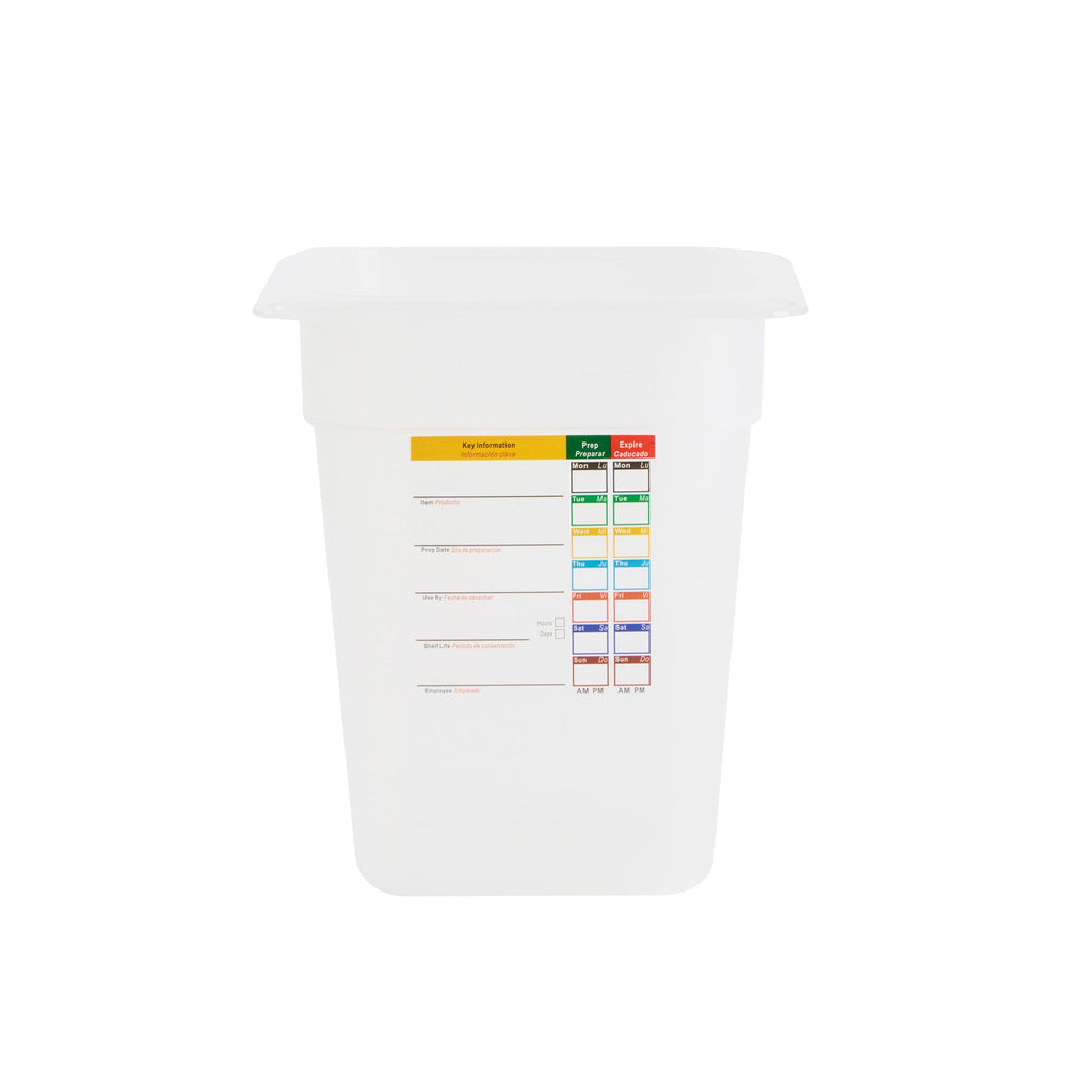 Met Lux Square White Polypropylene 1/6 Size Food Pan - 8" Deep, with Label - 6 3/4" x 6 1/4" x 7 3/4" - 10 count box