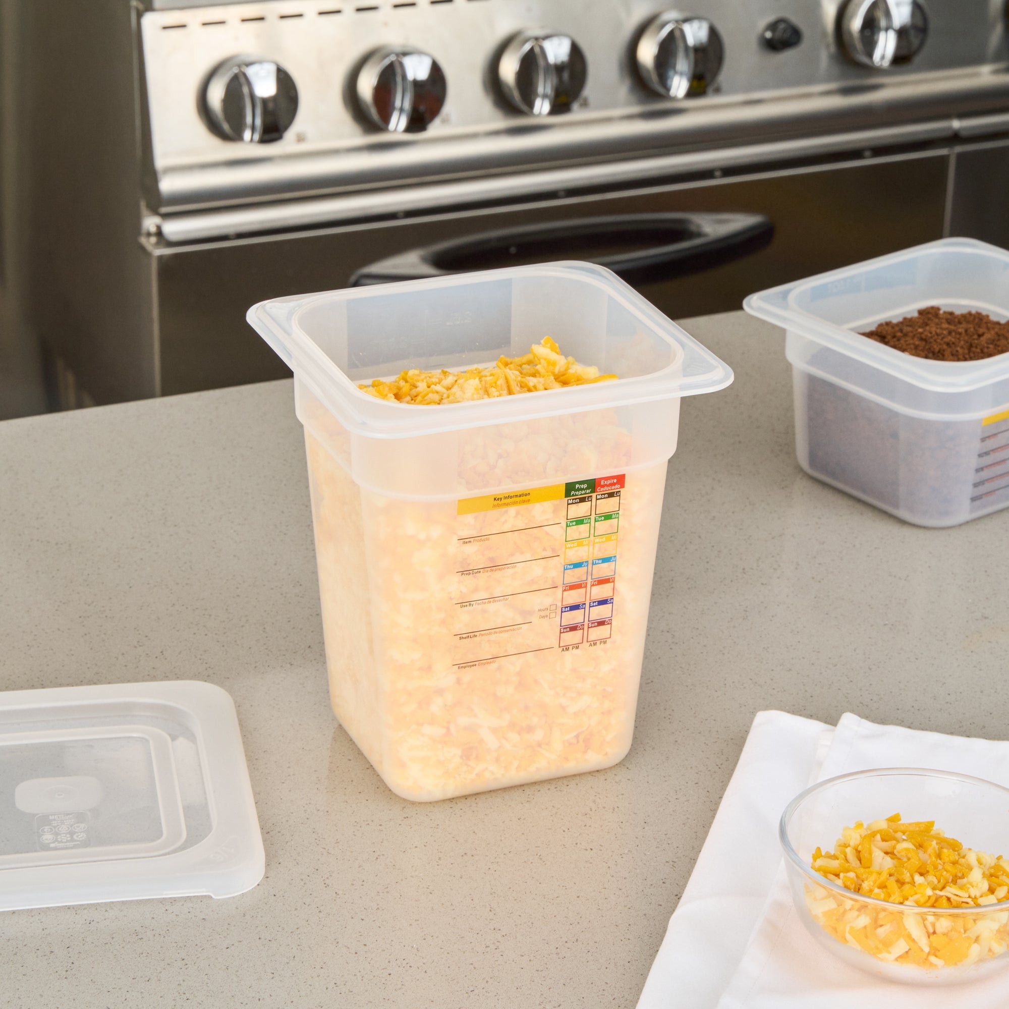 Met Lux Square White Polypropylene 1/6 Size Food Pan - 8" Deep, with Label - 6 3/4" x 6 1/4" x 7 3/4" - 10 count box