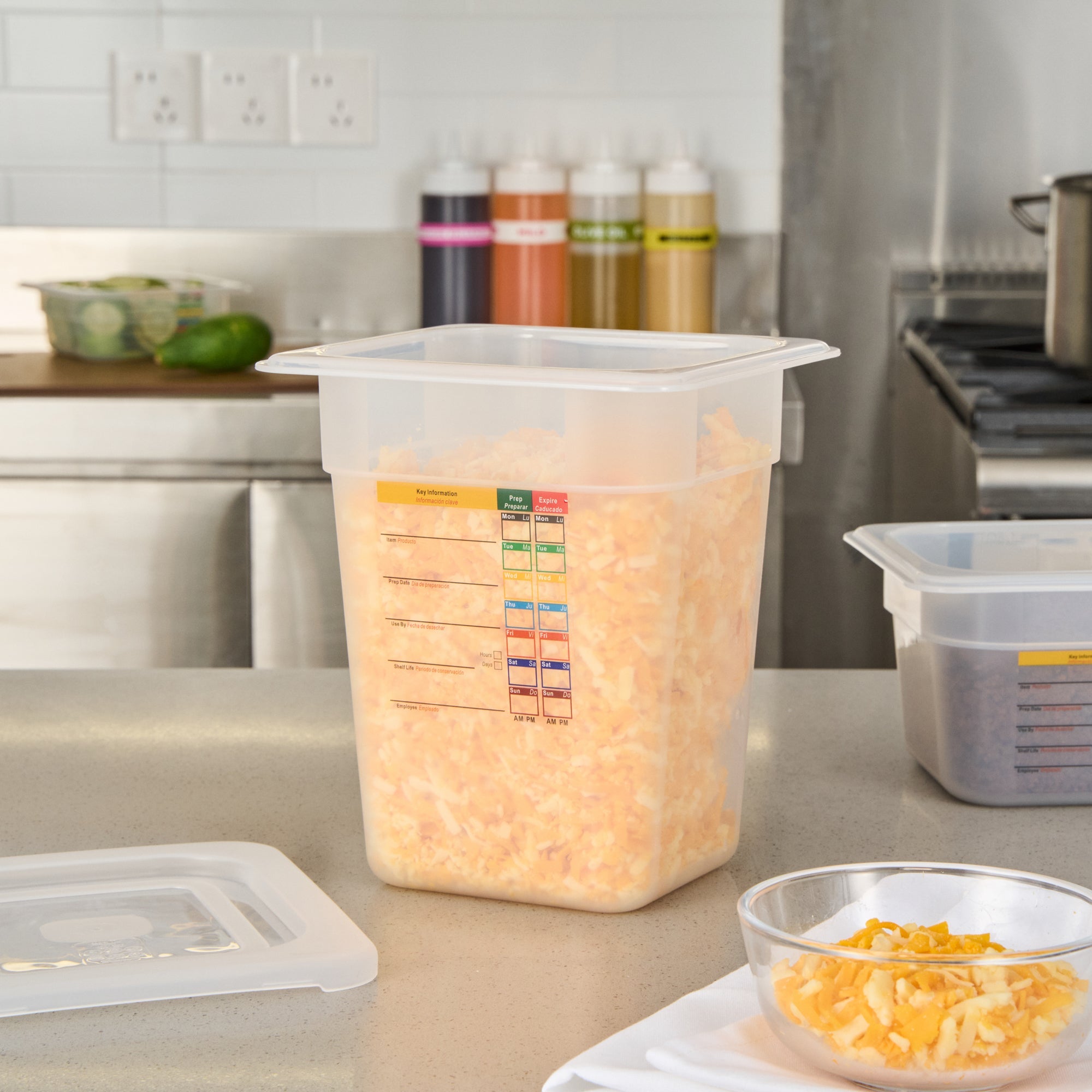 Met Lux Square White Polypropylene 1/6 Size Food Pan - 8" Deep, with Label - 6 3/4" x 6 1/4" x 7 3/4" - 10 count box