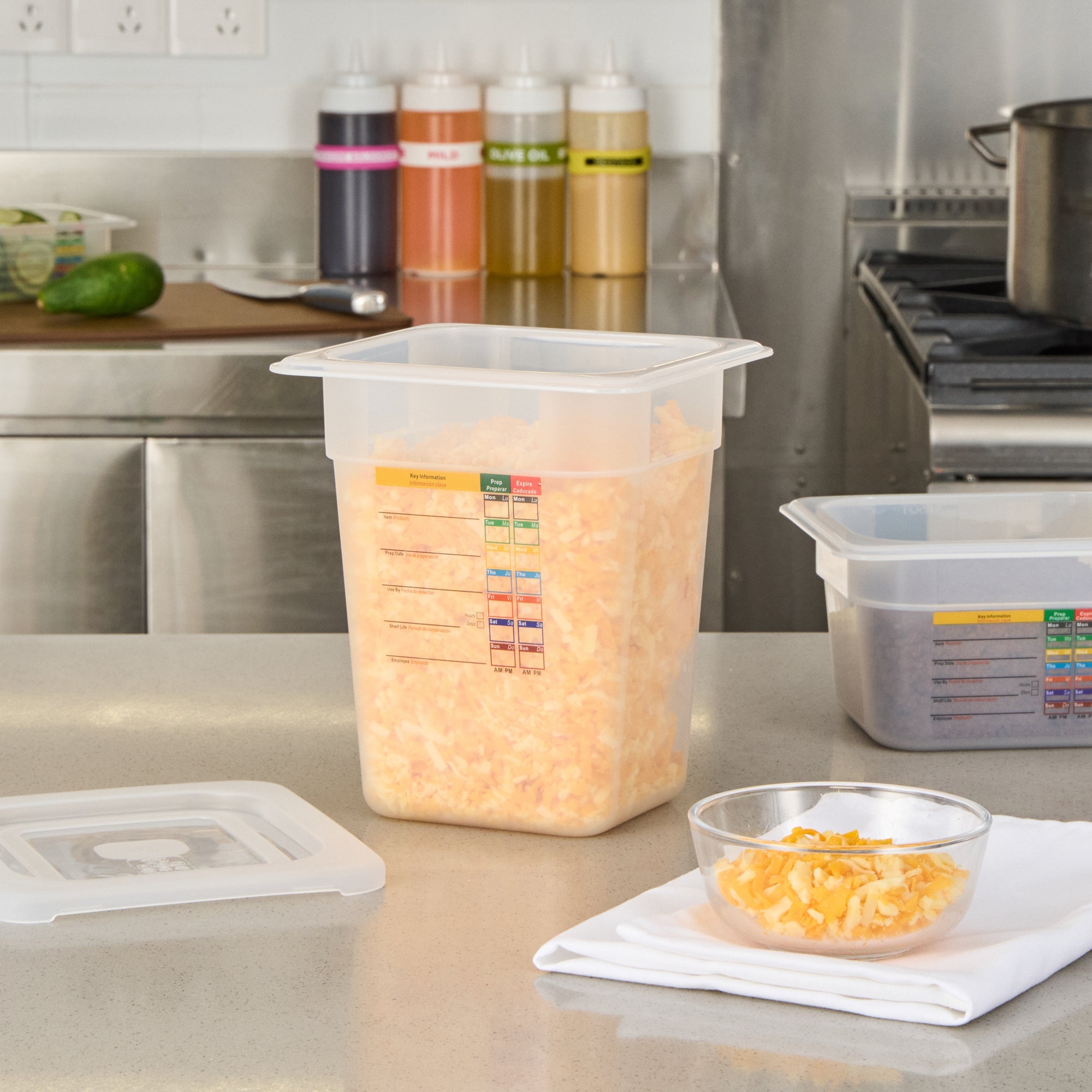Met Lux Square White Polypropylene 1/6 Size Food Pan - 8" Deep, with Label - 6 3/4" x 6 1/4" x 7 3/4" - 10 count box