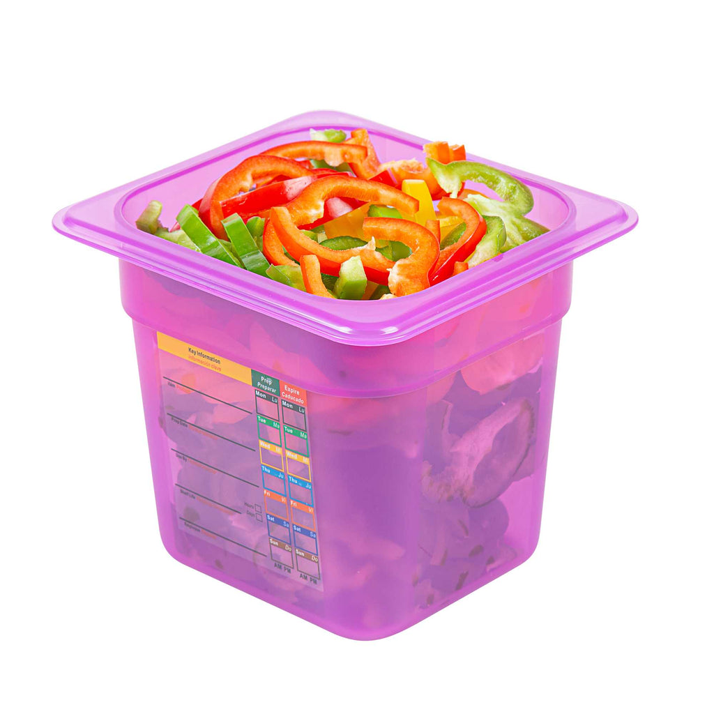 Met Lux Purple Allergen-Free Polypropylene 1/6 Size Food Pan - 6" Deep, with Label - 1 count box