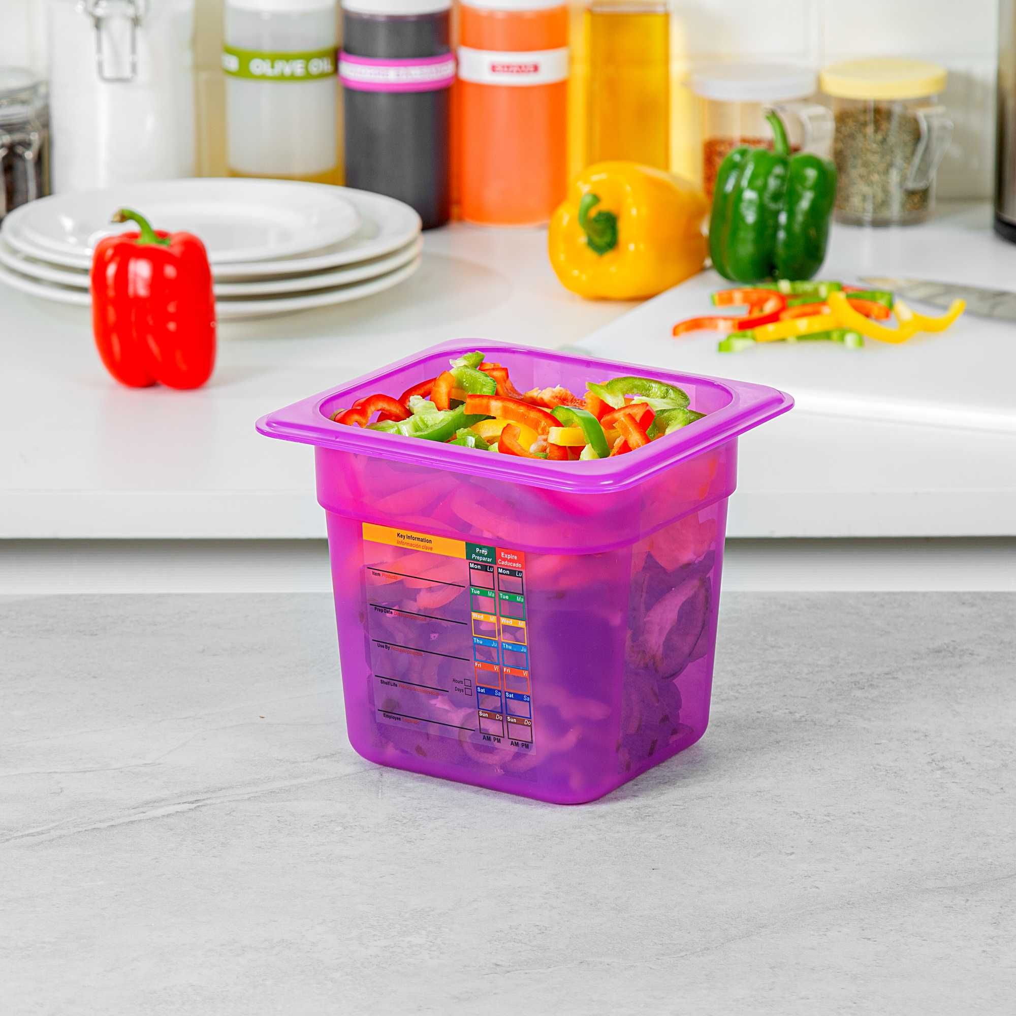 Met Lux Purple Allergen-Free Polypropylene 1/6 Size Food Pan - 6" Deep, with Label - 1 count box