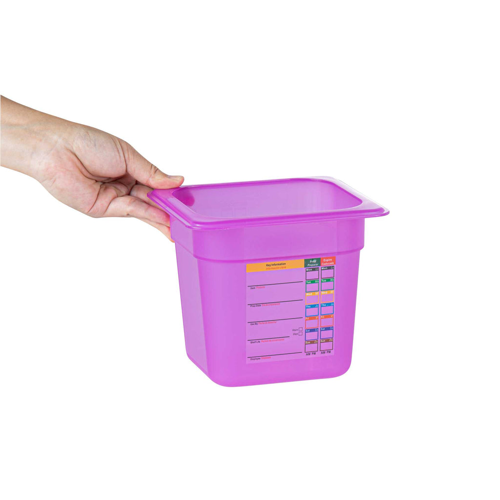 Met Lux Purple Allergen-Free Polypropylene 1/6 Size Food Pan - 6" Deep, with Label - 1 count box