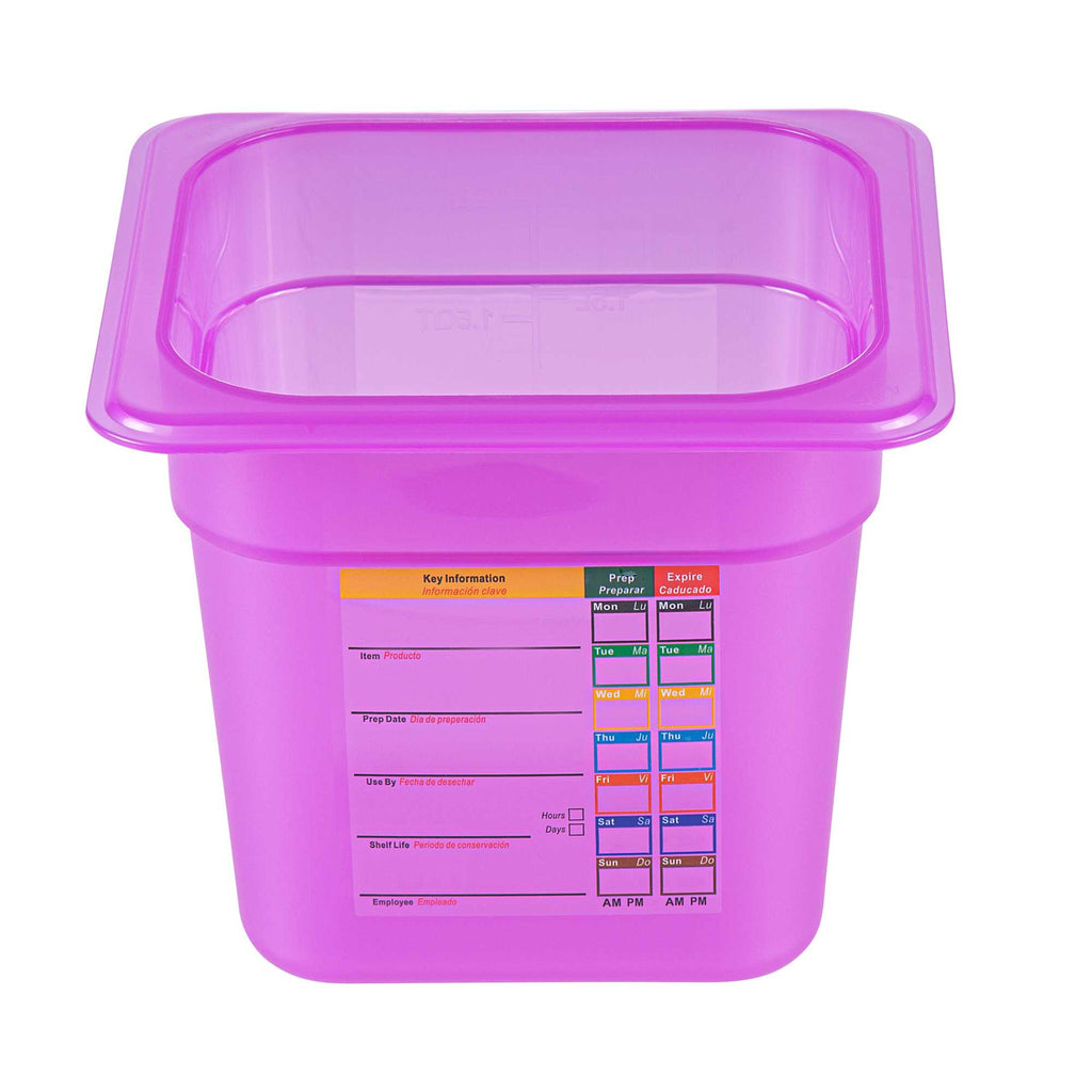 Met Lux Purple Allergen-Free Polypropylene 1/6 Size Food Pan - 6" Deep, with Label - 1 count box