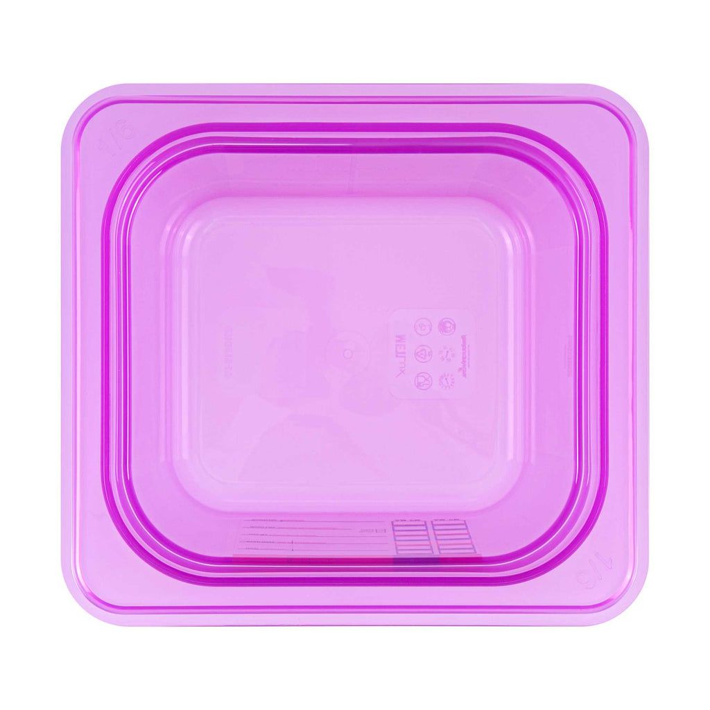 Met Lux Purple Allergen-Free Polypropylene 1/6 Size Food Pan - 6" Deep, with Label - 1 count box