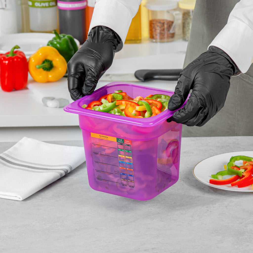 Met Lux Purple Allergen-Free Polypropylene 1/6 Size Food Pan - 6" Deep, with Label - 1 count box