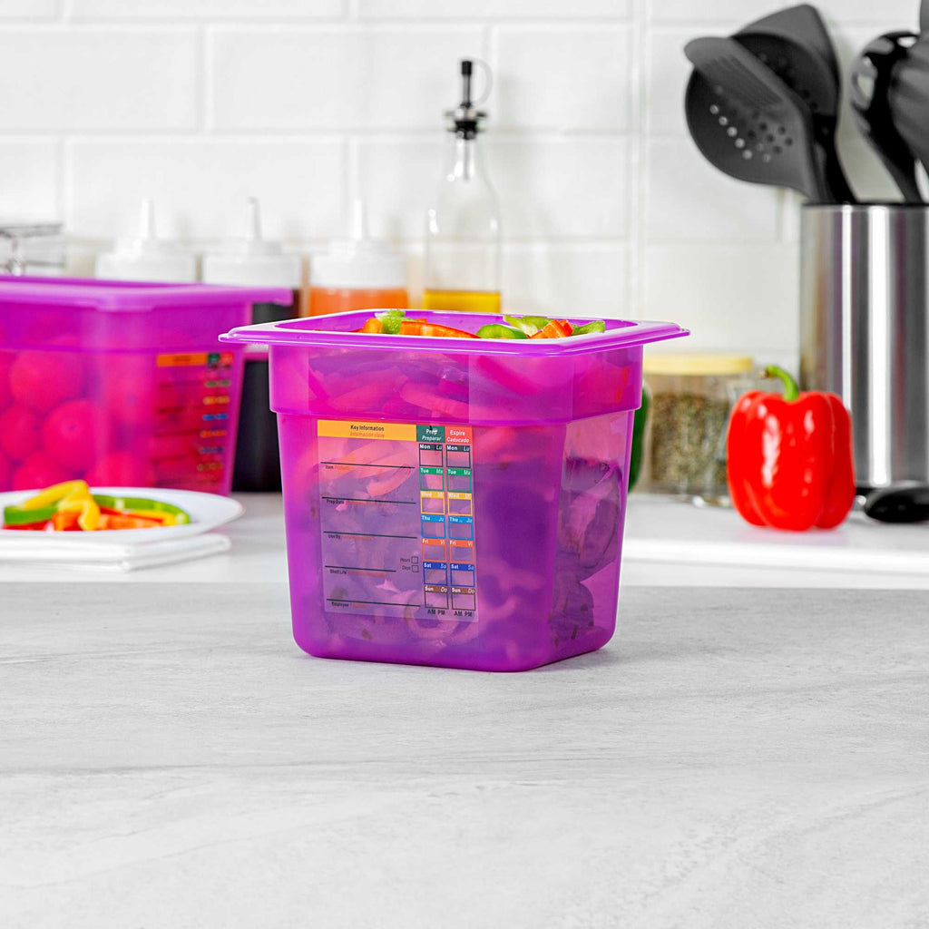 Met Lux Purple Allergen-Free Polypropylene 1/6 Size Food Pan - 6" Deep, with Label - 1 count box