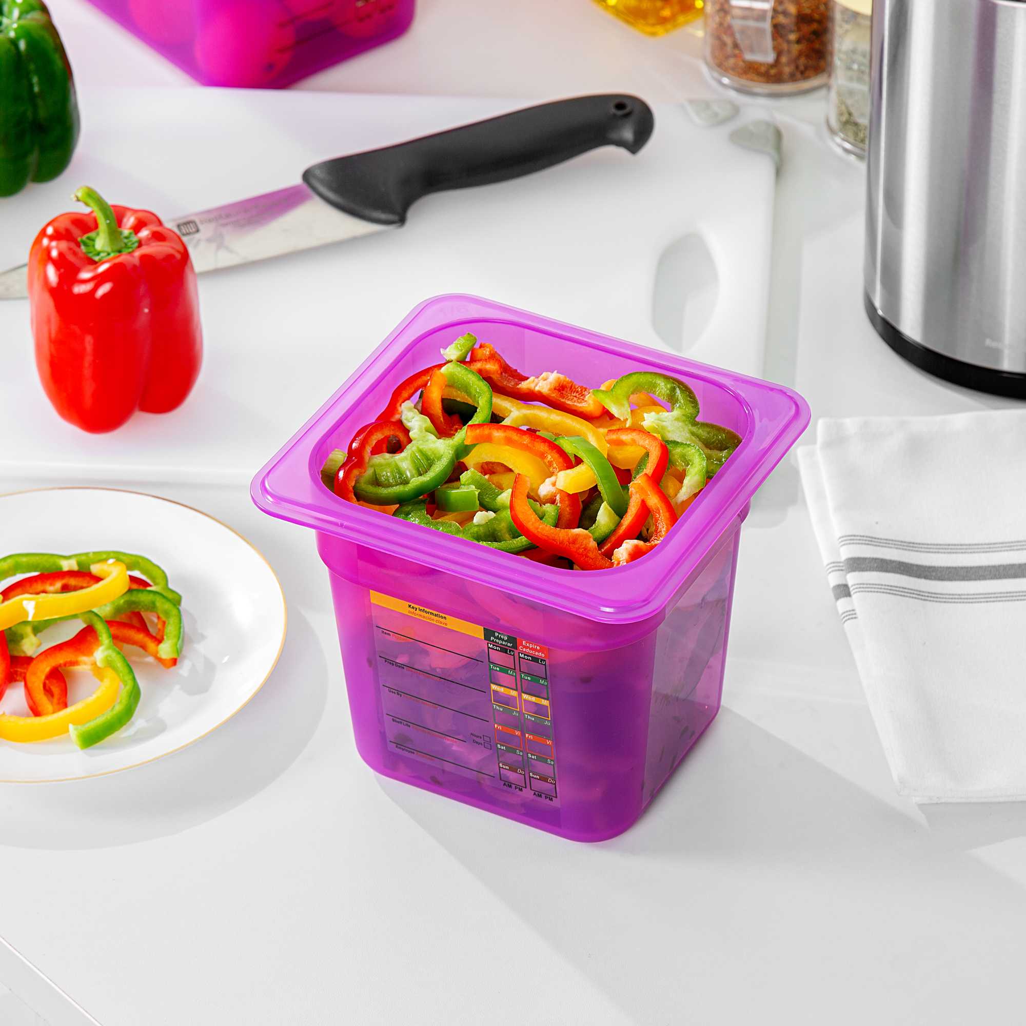 Met Lux Purple Allergen-Free Polypropylene 1/6 Size Food Pan - 6" Deep, with Label - 1 count box