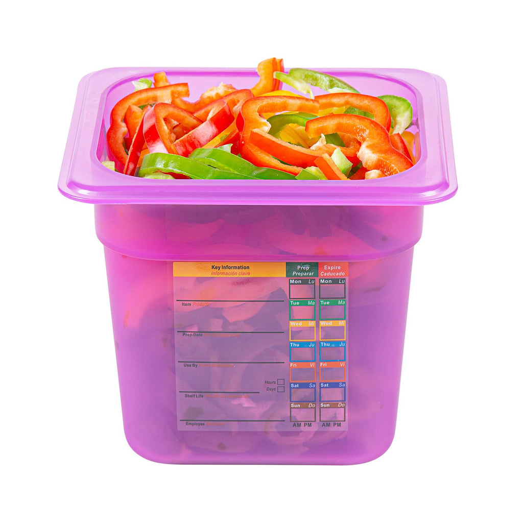 Met Lux Purple Allergen-Free Polypropylene 1/6 Size Food Pan - 6" Deep, with Label - 10 count box