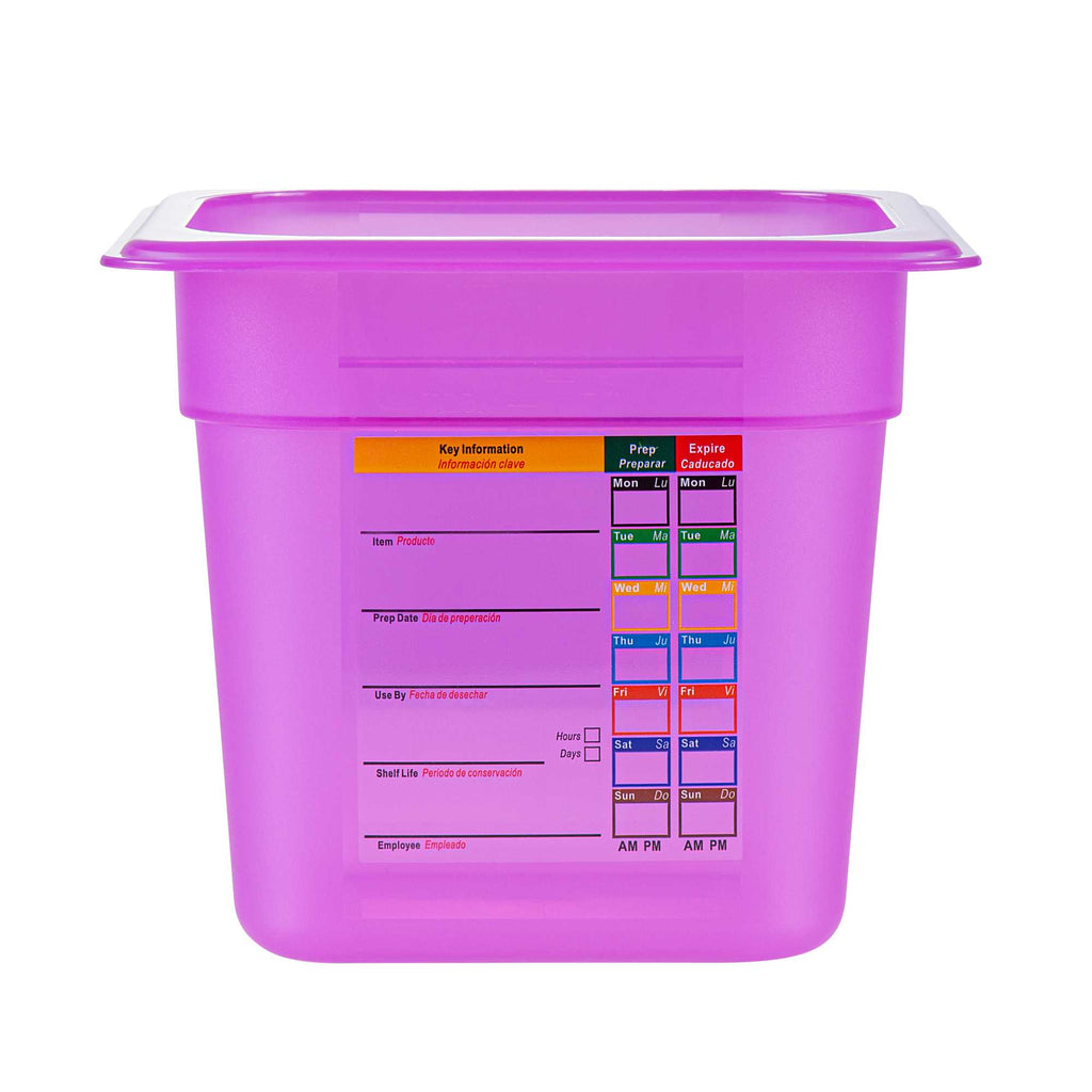 Met Lux Purple Allergen-Free Polypropylene 1/6 Size Food Pan - 6" Deep, with Label - 10 count box