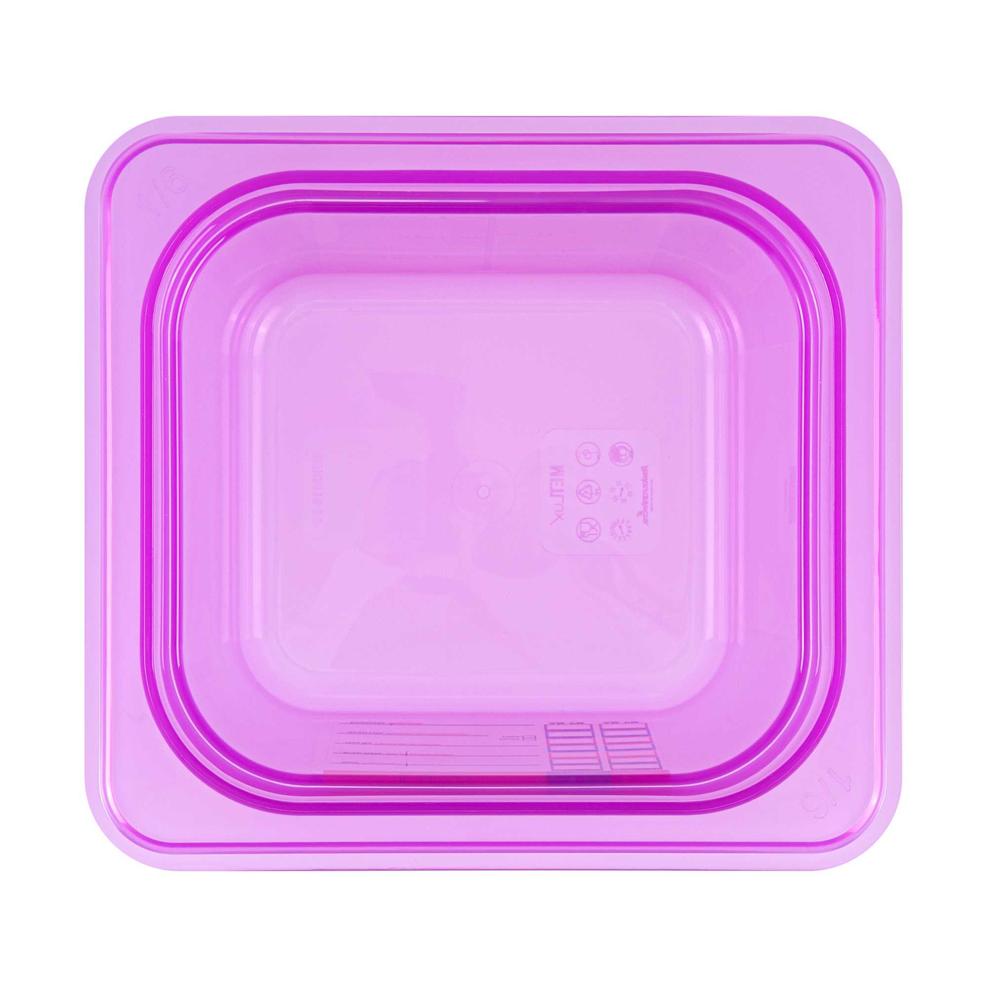 Met Lux Purple Allergen-Free Polypropylene 1/6 Size Food Pan - 6" Deep, with Label - 10 count box
