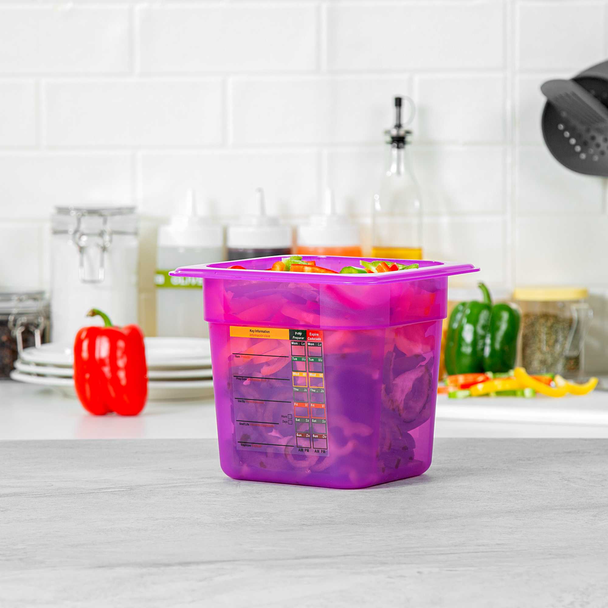 Met Lux Purple Allergen-Free Polypropylene 1/6 Size Food Pan - 6" Deep, with Label - 10 count box