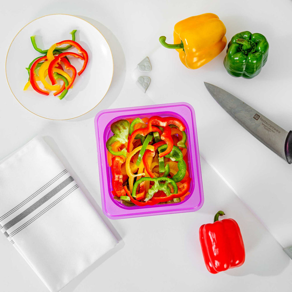Met Lux Purple Allergen-Free Polypropylene 1/6 Size Food Pan - 6" Deep, with Label - 10 count box