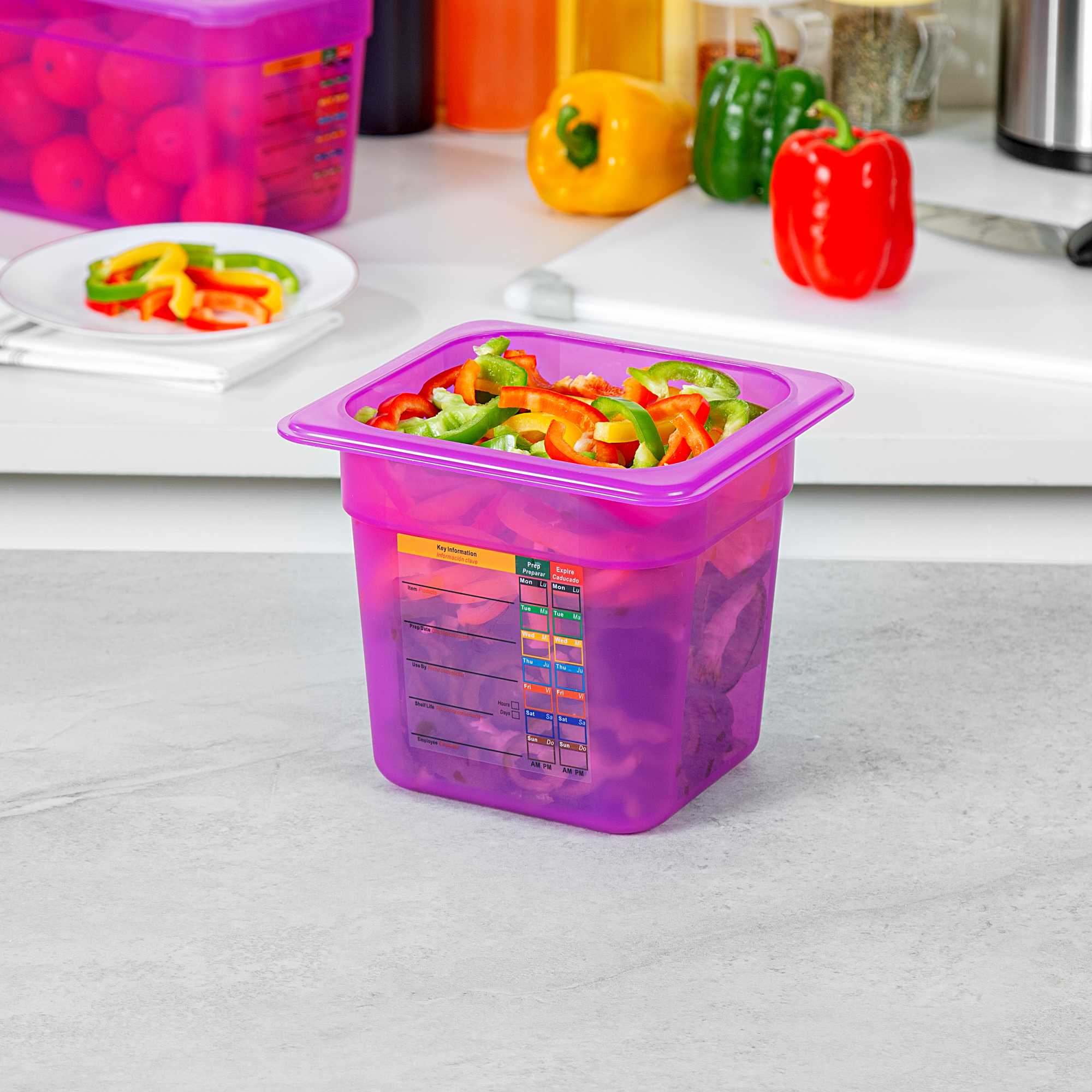 Met Lux Purple Allergen-Free Polypropylene 1/6 Size Food Pan - 6" Deep, with Label - 10 count box