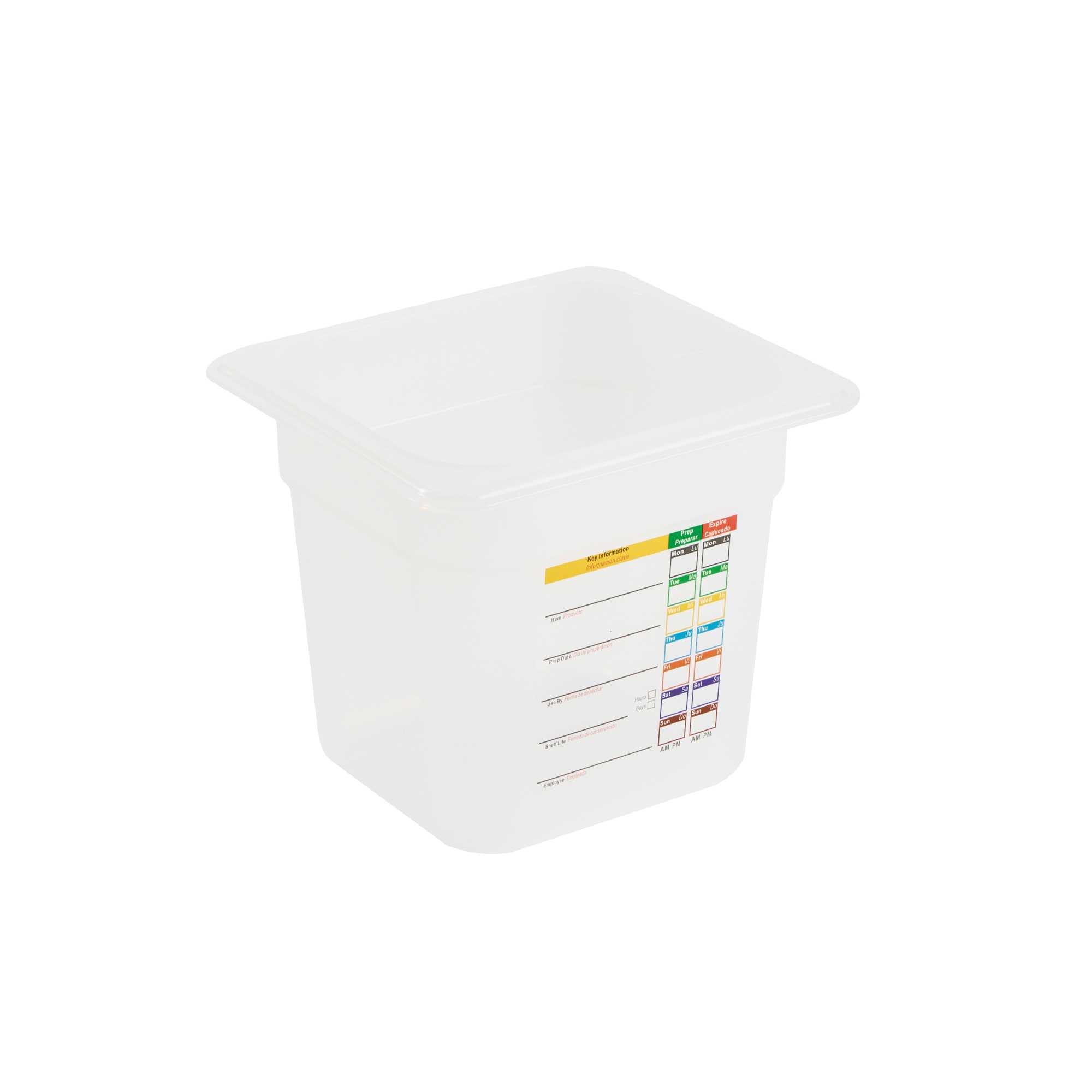 Met Lux Square White Polypropylene 1/6 Size Food Pan - 6" Deep, with Label - 6 3/4" x 6 1/4" x 6" - 1 count box