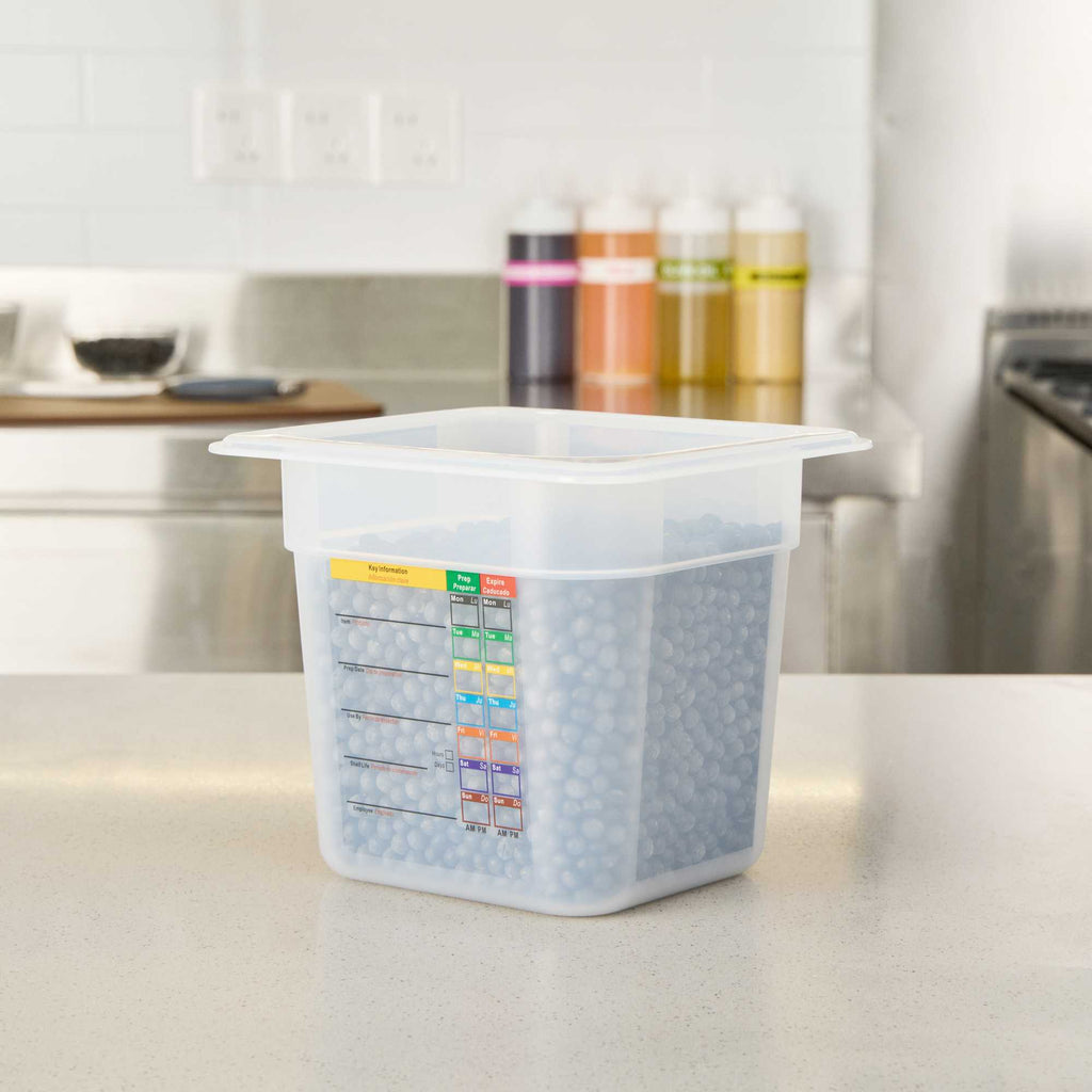 Met Lux Square White Polypropylene 1/6 Size Food Pan - 6" Deep, with Label - 6 3/4" x 6 1/4" x 6" - 1 count box