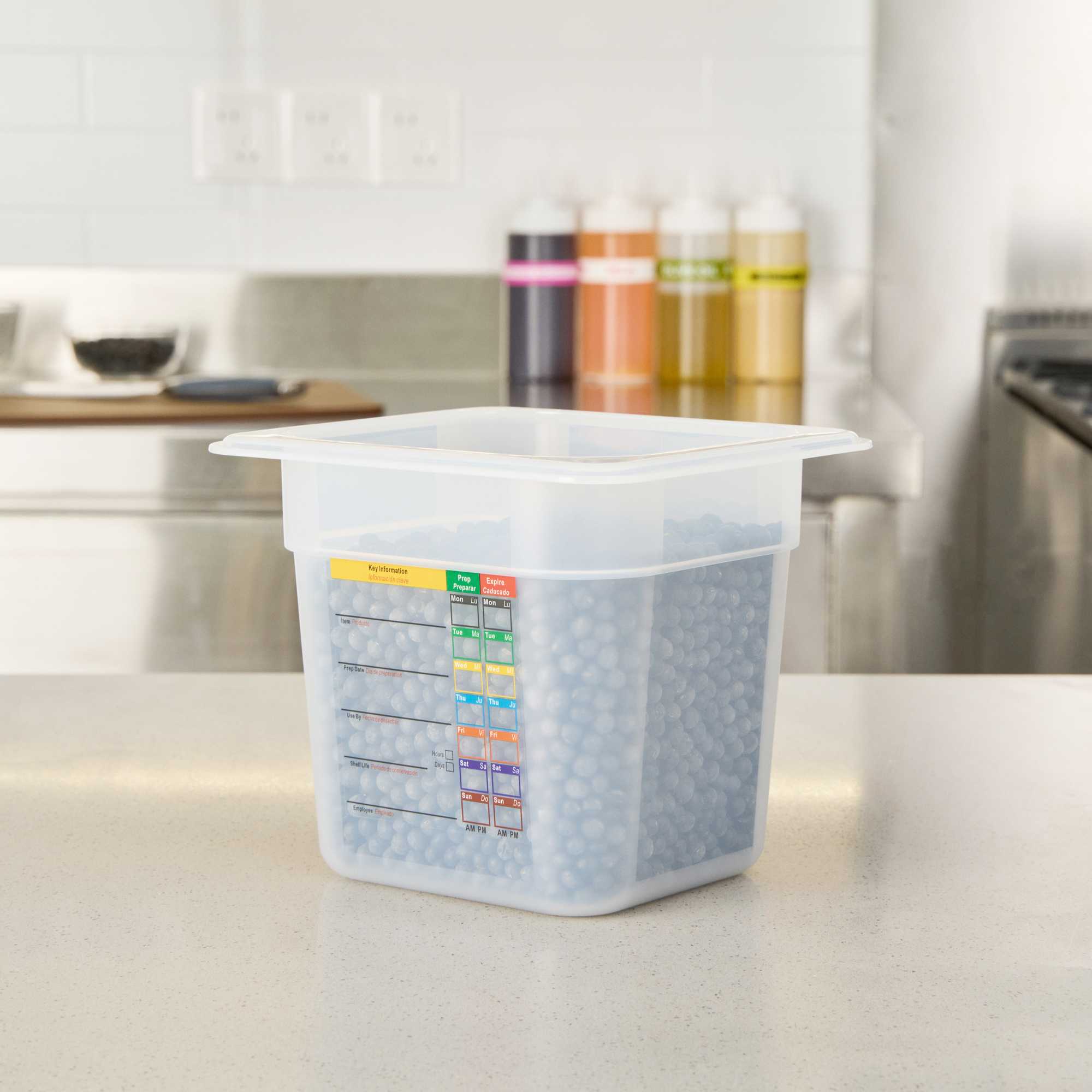 Met Lux Square White Polypropylene 1/6 Size Food Pan - 6" Deep, with Label - 6 3/4" x 6 1/4" x 6" - 1 count box