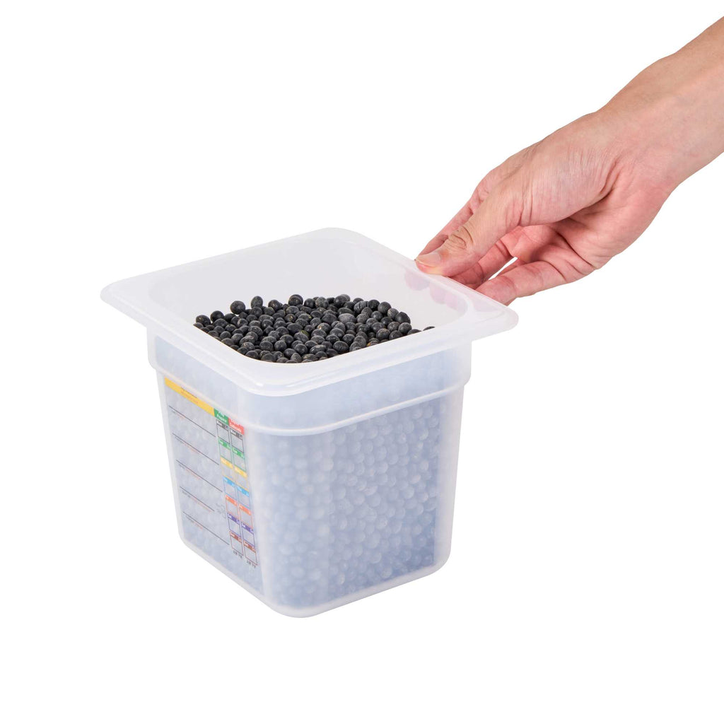 Met Lux Square White Polypropylene 1/6 Size Food Pan - 6" Deep, with Label - 6 3/4" x 6 1/4" x 6" - 1 count box
