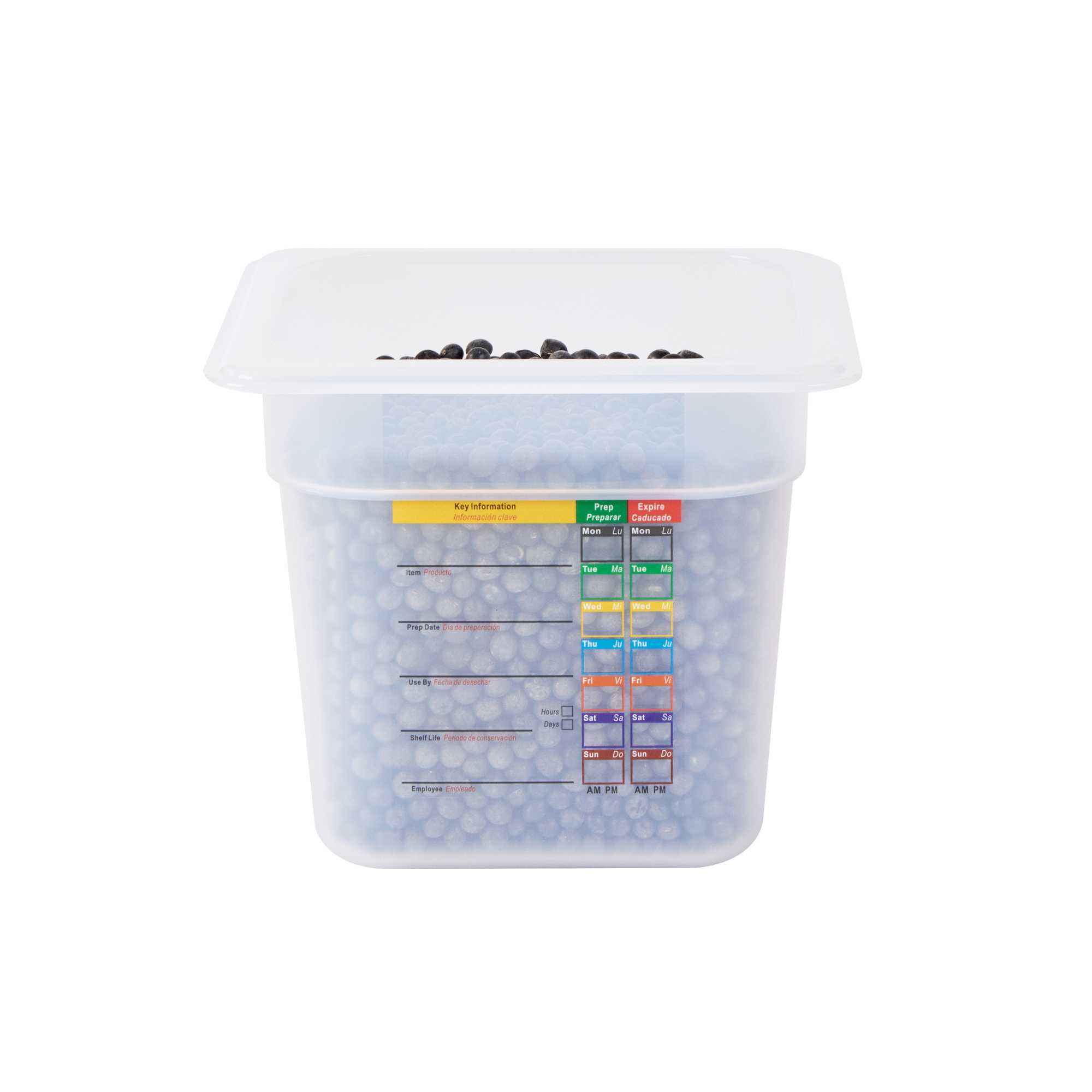 Met Lux Square White Polypropylene 1/6 Size Food Pan - 6" Deep, with Label - 6 3/4" x 6 1/4" x 6" - 1 count box