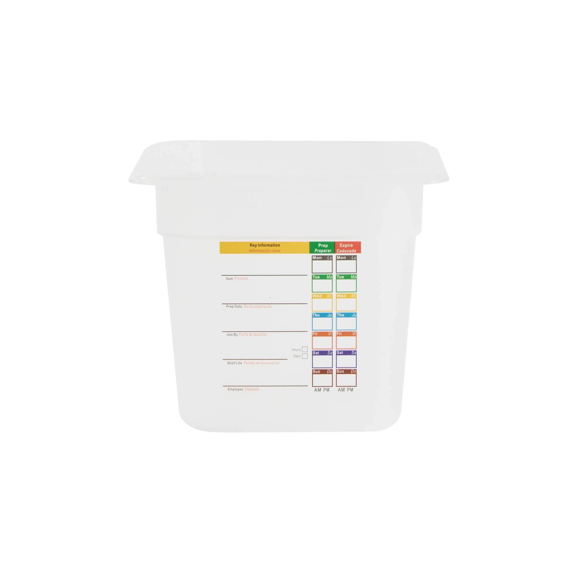 Met Lux Square White Polypropylene 1/6 Size Food Pan - 6" Deep, with Label - 6 3/4" x 6 1/4" x 6" - 1 count box