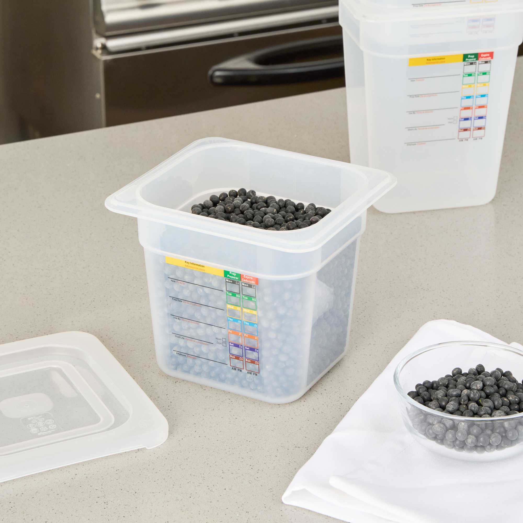 Met Lux Square White Polypropylene 1/6 Size Food Pan - 6" Deep, with Label - 6 3/4" x 6 1/4" x 6" - 1 count box