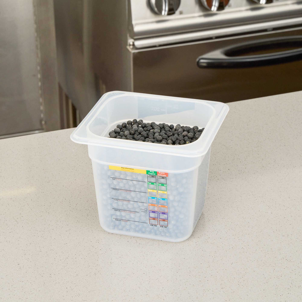 Met Lux Square White Polypropylene 1/6 Size Food Pan - 6" Deep, with Label - 6 3/4" x 6 1/4" x 6" - 1 count box