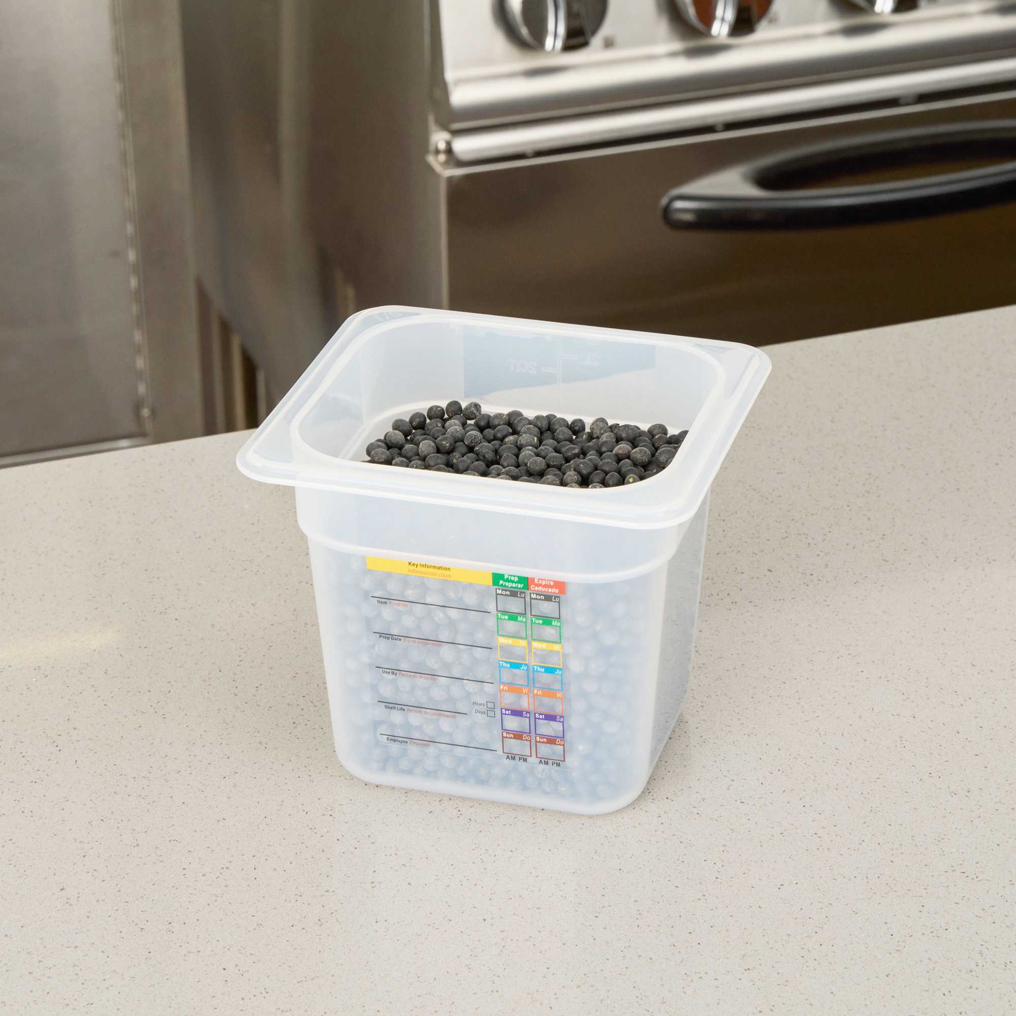 Met Lux Square White Polypropylene 1/6 Size Food Pan - 6" Deep, with Label - 6 3/4" x 6 1/4" x 6" - 1 count box