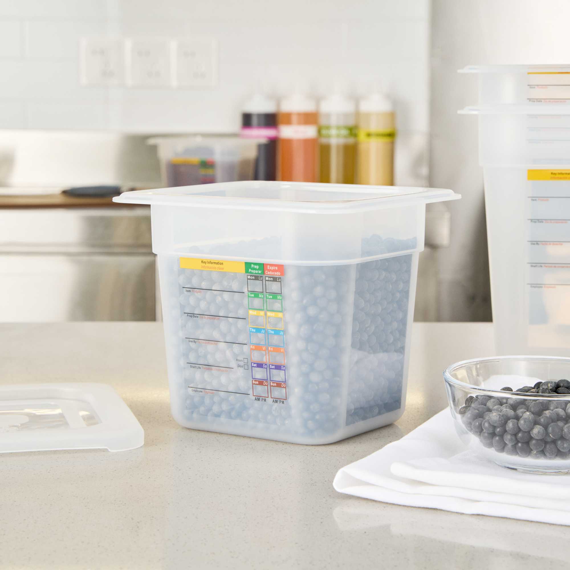 Met Lux Square White Polypropylene 1/6 Size Food Pan - 6" Deep, with Label - 6 3/4" x 6 1/4" x 6" - 1 count box