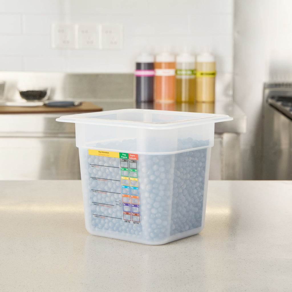 Met Lux Square White Polypropylene 1/6 Size Food Pan - 6" Deep, with Label - 6 3/4" x 6 1/4" x 6" - 10 count box