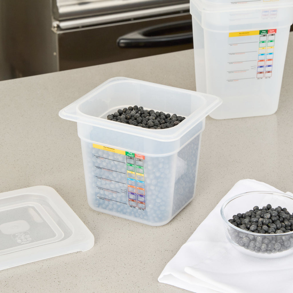 Met Lux Square White Polypropylene 1/6 Size Food Pan - 6" Deep, with Label - 6 3/4" x 6 1/4" x 6" - 10 count box