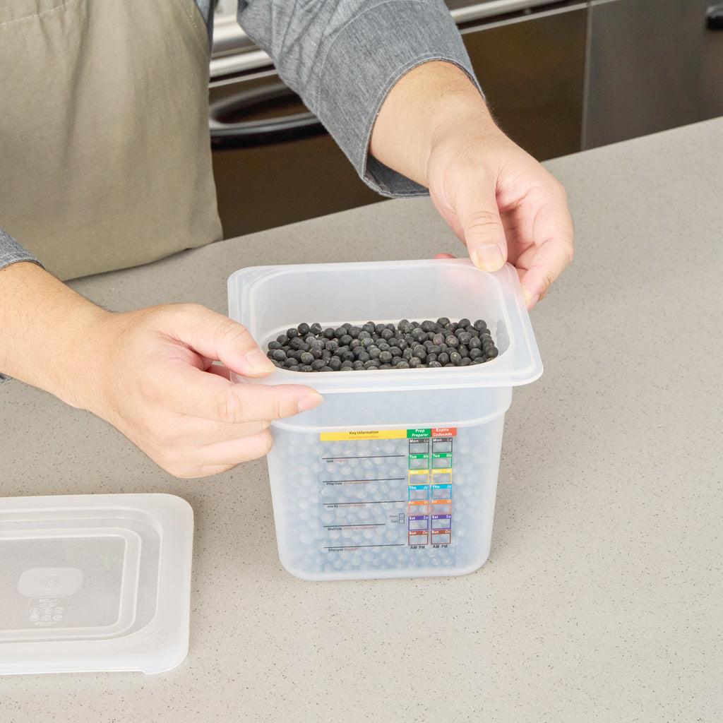 Met Lux Square White Polypropylene 1/6 Size Food Pan - 6" Deep, with Label - 6 3/4" x 6 1/4" x 6" - 10 count box