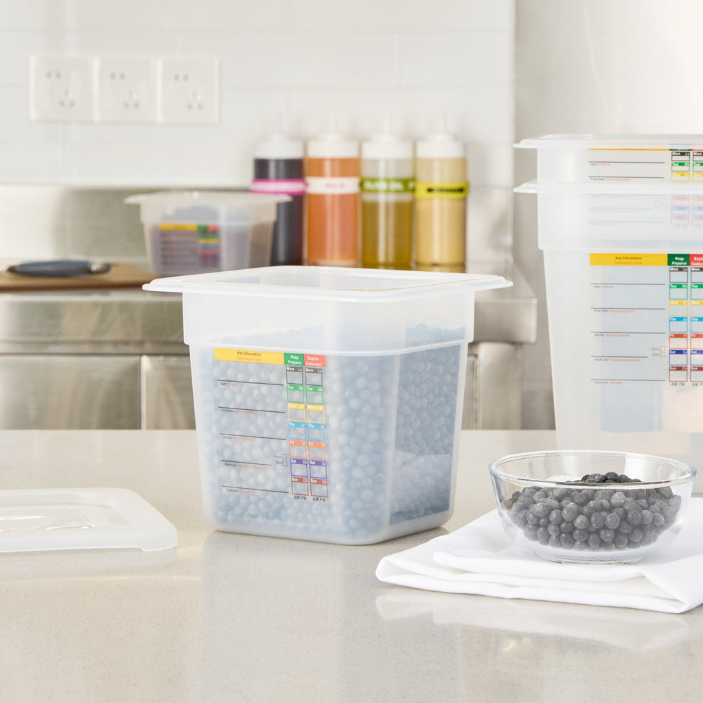 Met Lux Square White Polypropylene 1/6 Size Food Pan - 6" Deep, with Label - 6 3/4" x 6 1/4" x 6" - 10 count box