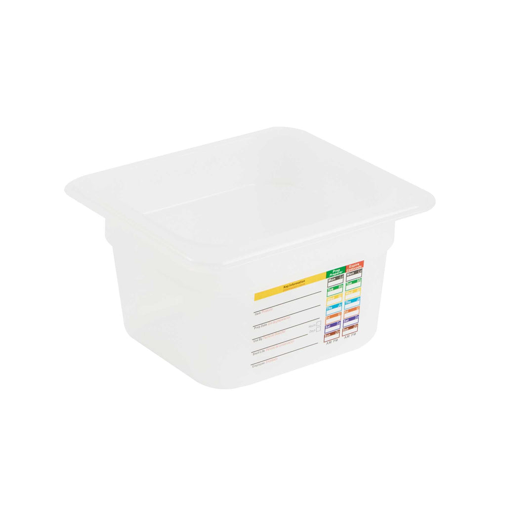 Met Lux Square White Polypropylene 1/6 Size Food Pan - 4" Deep, with Label - 6 3/4" x 6 1/4" x 4" - 1 count box