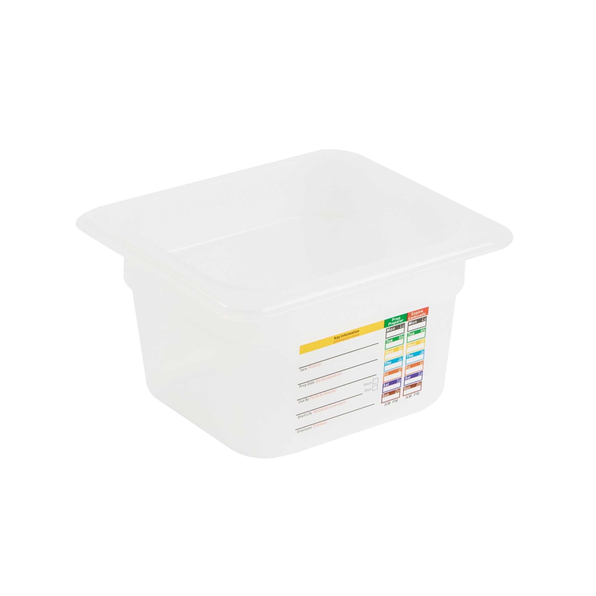 Met Lux Square White Polypropylene 1/6 Size Food Pan - 4" Deep, with Label - 6 3/4" x 6 1/4" x 4" - 1 count box