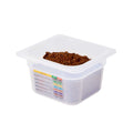 Met Lux Square White Polypropylene 1/6 Size Food Pan - 4" Deep, with Label - 6 3/4" x 6 1/4" x 4" - 1 count box