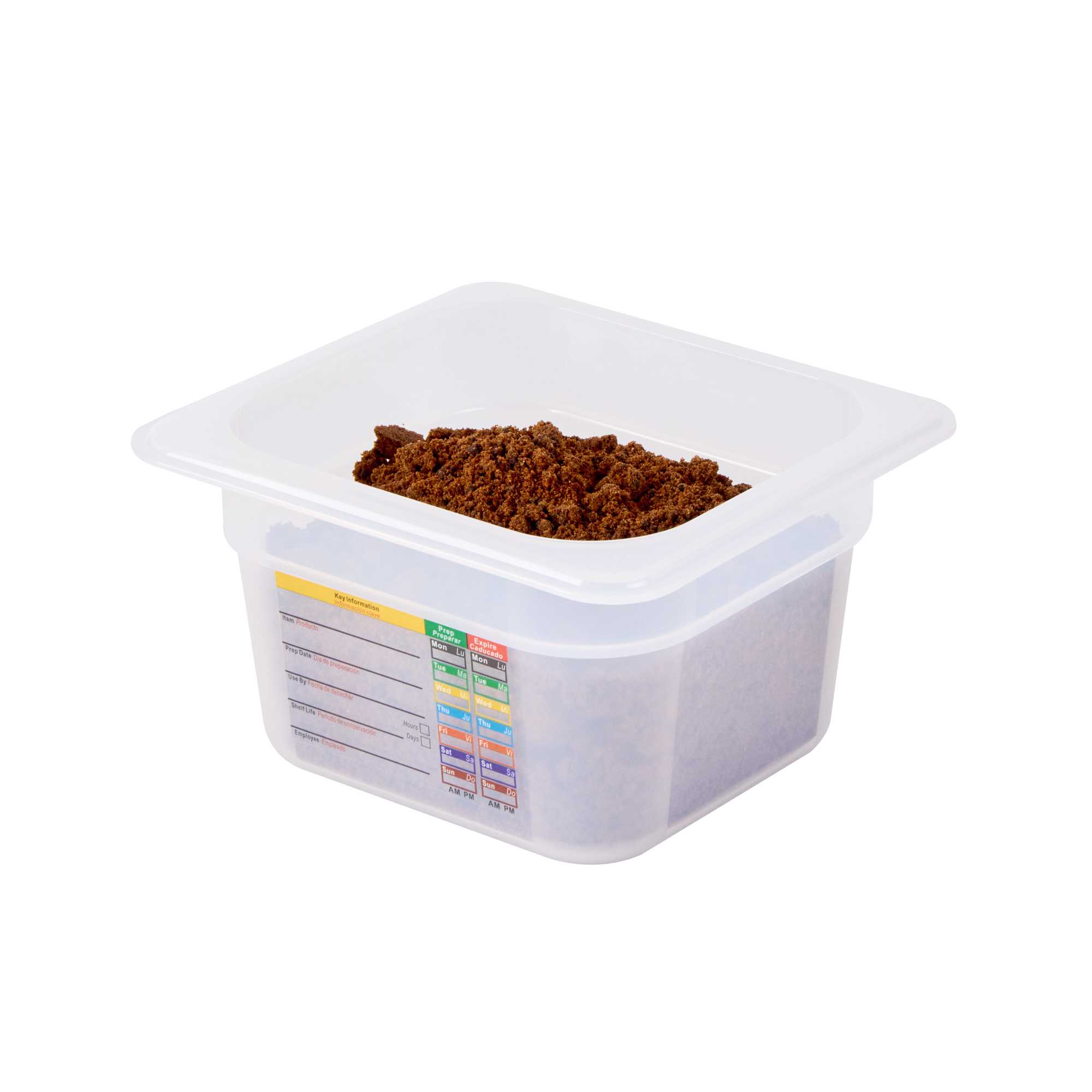 Met Lux Square White Polypropylene 1/6 Size Food Pan - 4" Deep, with Label - 6 3/4" x 6 1/4" x 4" - 1 count box