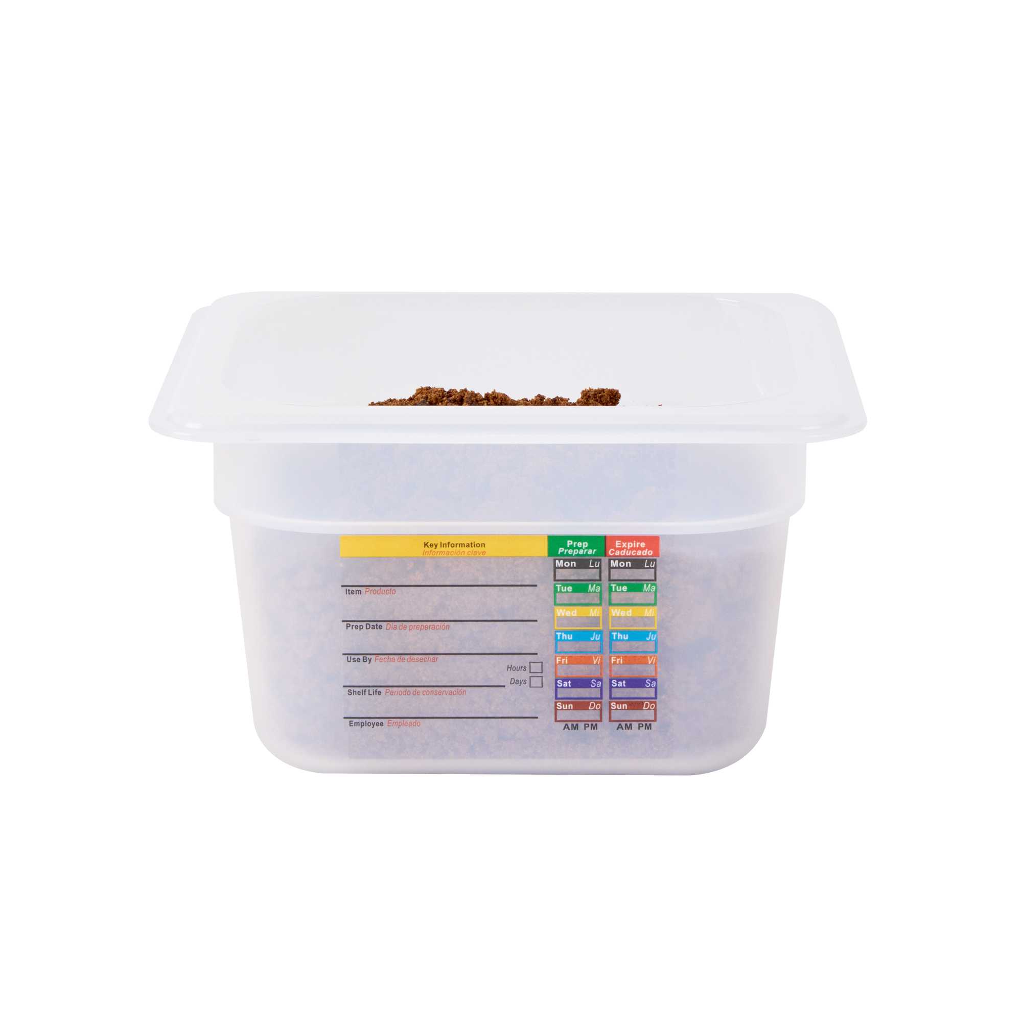 Met Lux Square White Polypropylene 1/6 Size Food Pan - 4" Deep, with Label - 6 3/4" x 6 1/4" x 4" - 1 count box