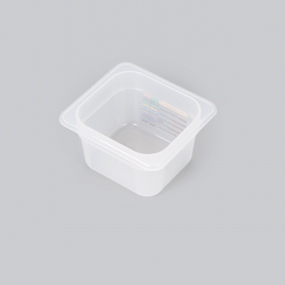 Met Lux Square White Polypropylene 1/6 Size Food Pan - 4" Deep, with Label - 6 3/4" x 6 1/4" x 4" - 1 count box