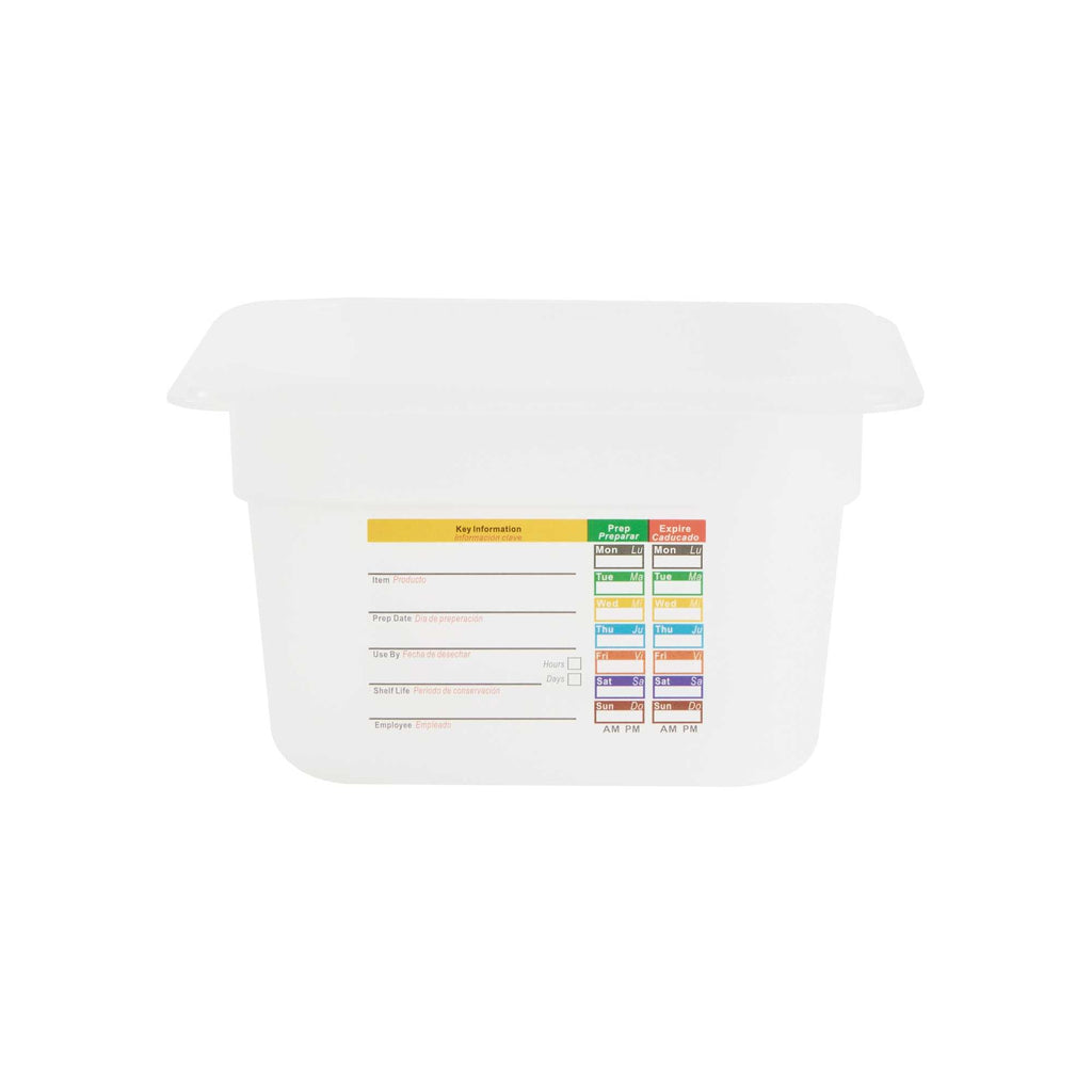 Met Lux Square White Polypropylene 1/6 Size Food Pan - 4" Deep, with Label - 6 3/4" x 6 1/4" x 4" - 1 count box