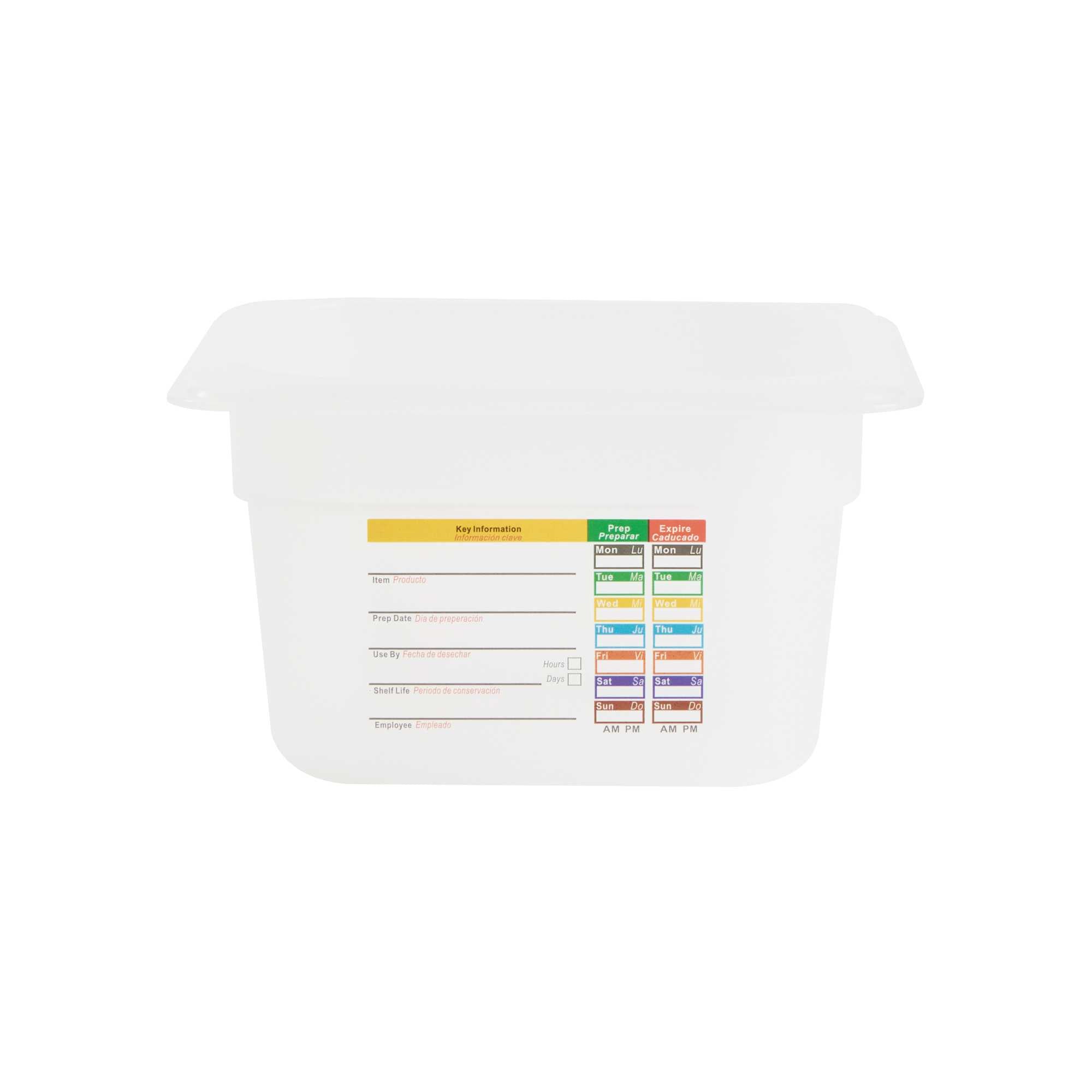 Met Lux Square White Polypropylene 1/6 Size Food Pan - 4" Deep, with Label - 6 3/4" x 6 1/4" x 4" - 1 count box