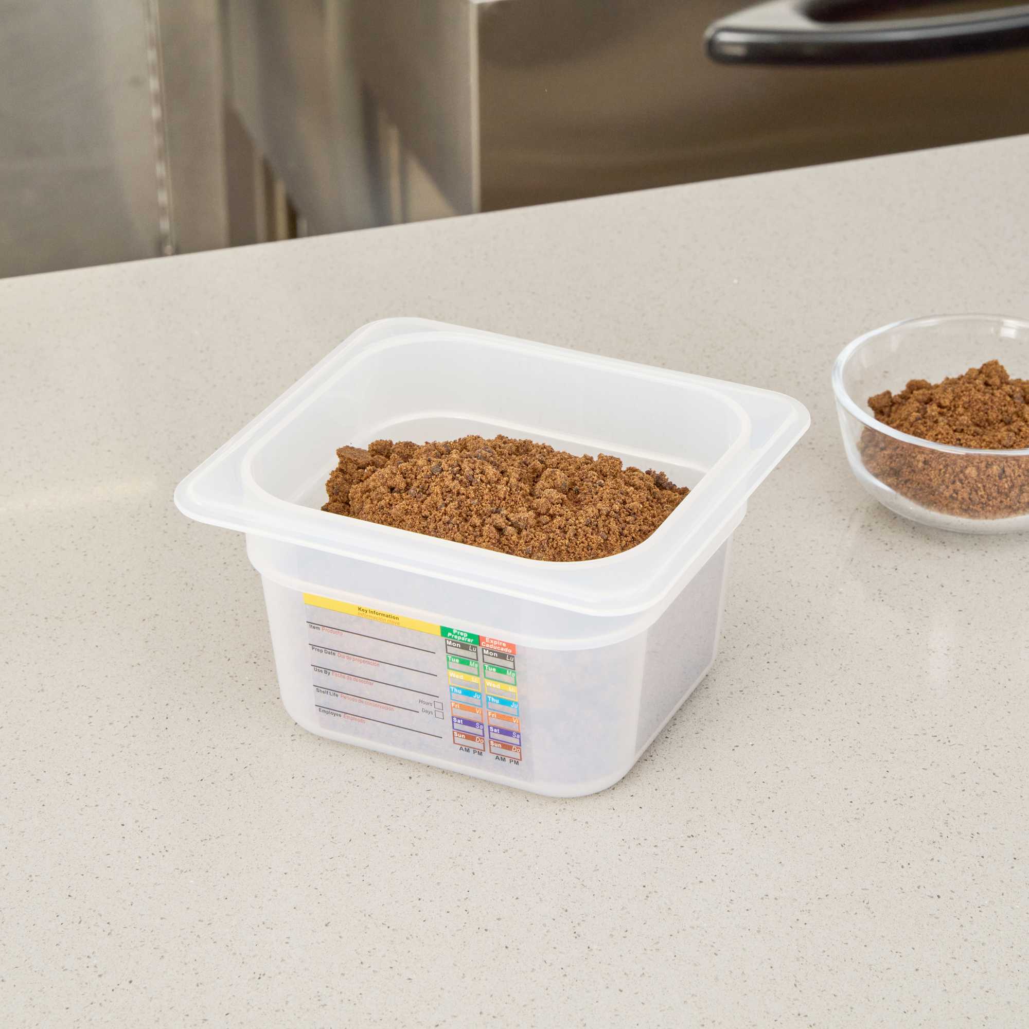 Met Lux Square White Polypropylene 1/6 Size Food Pan - 4" Deep, with Label - 6 3/4" x 6 1/4" x 4" - 1 count box