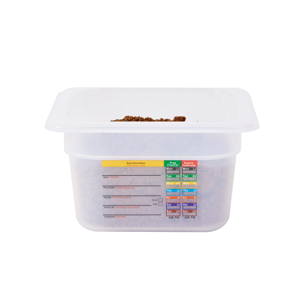 Met Lux Square White Polypropylene 1/6 Size Food Pan - 4" Deep, with Label - 6 3/4" x 6 1/4" x 4" - 10 count box